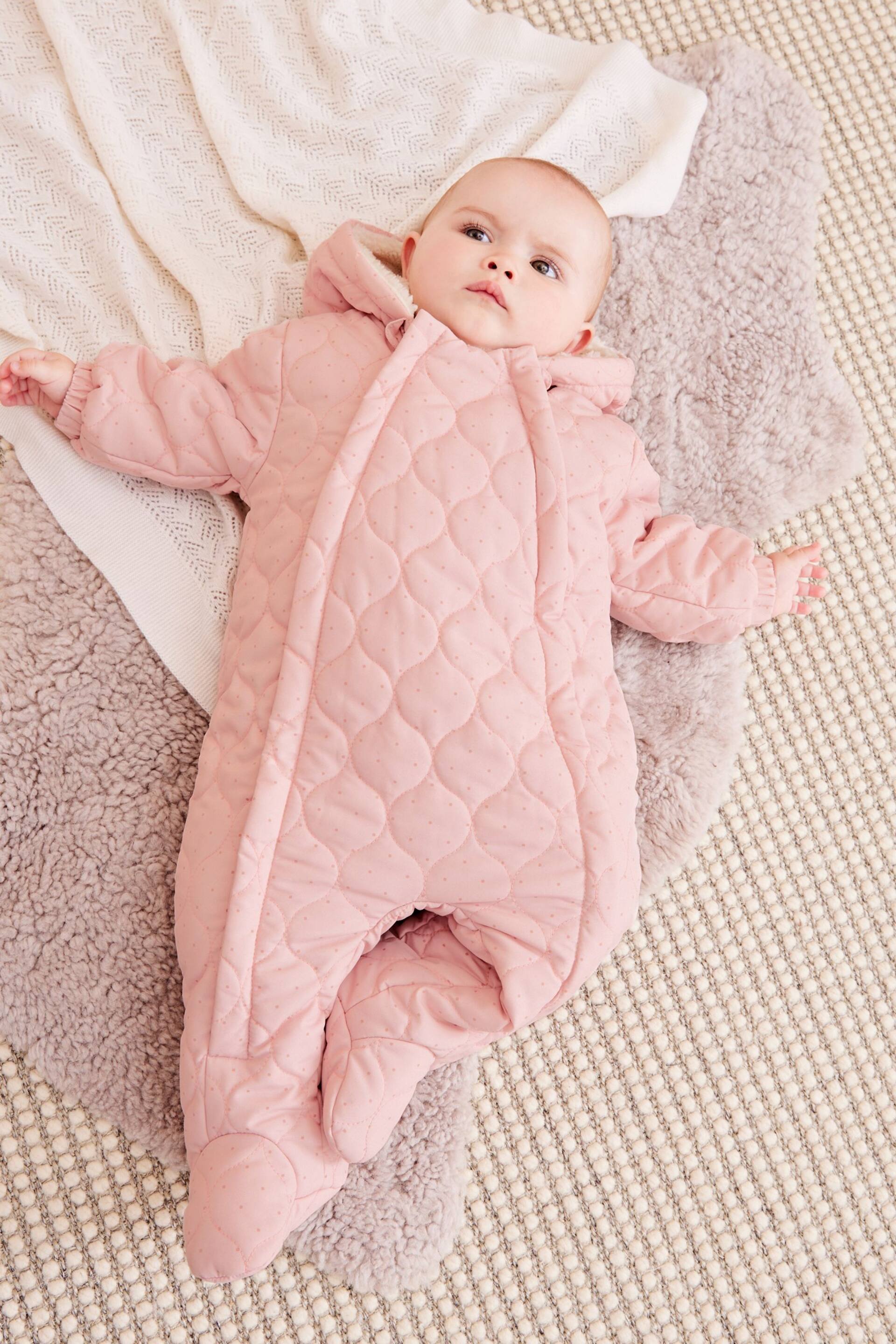 Pink Quilted Baby All In One Pramsuit (0mths-2yrs) - Image 3 of 6