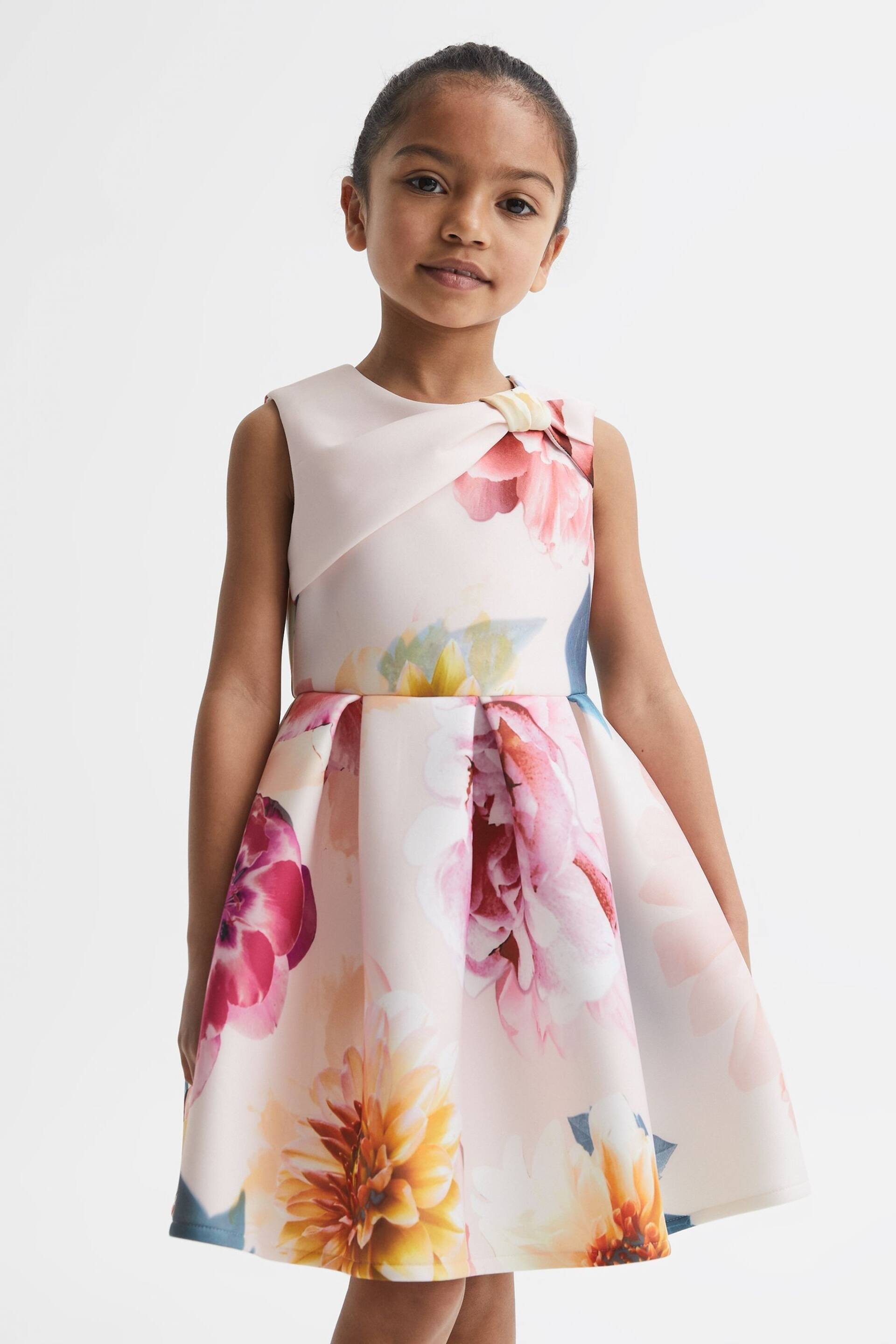 Reiss Pink Emily Junior Scuba Floral Printed Dress - Image 3 of 6