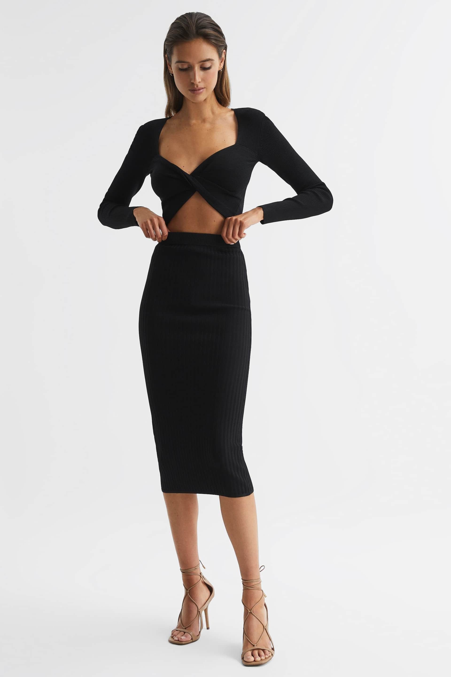 Reiss Black Iona Knitted Pencil Skirt Co-Ord - Image 3 of 5