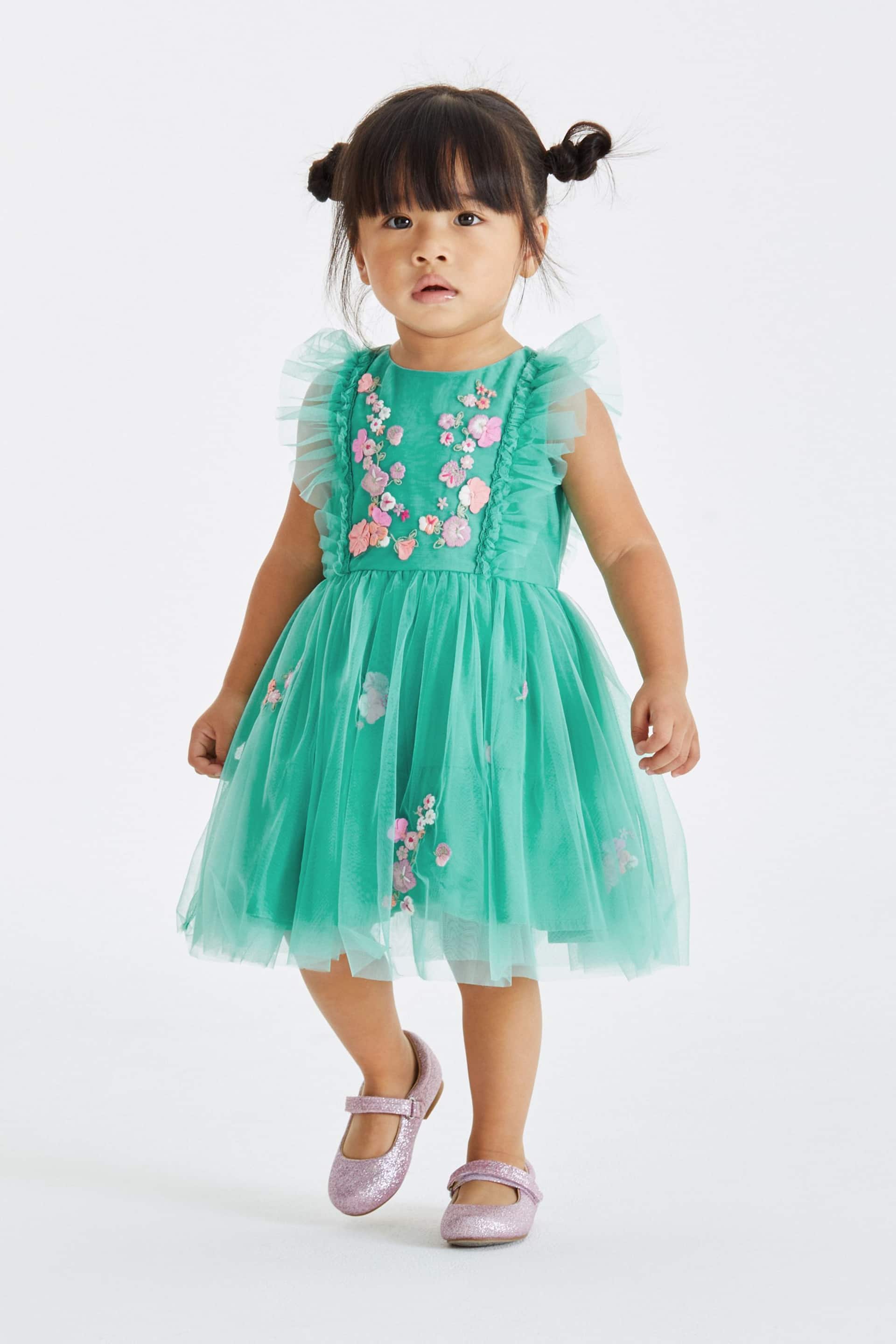 Teal Blue Mesh Party Dress (3mths-8yrs) - Image 2 of 6