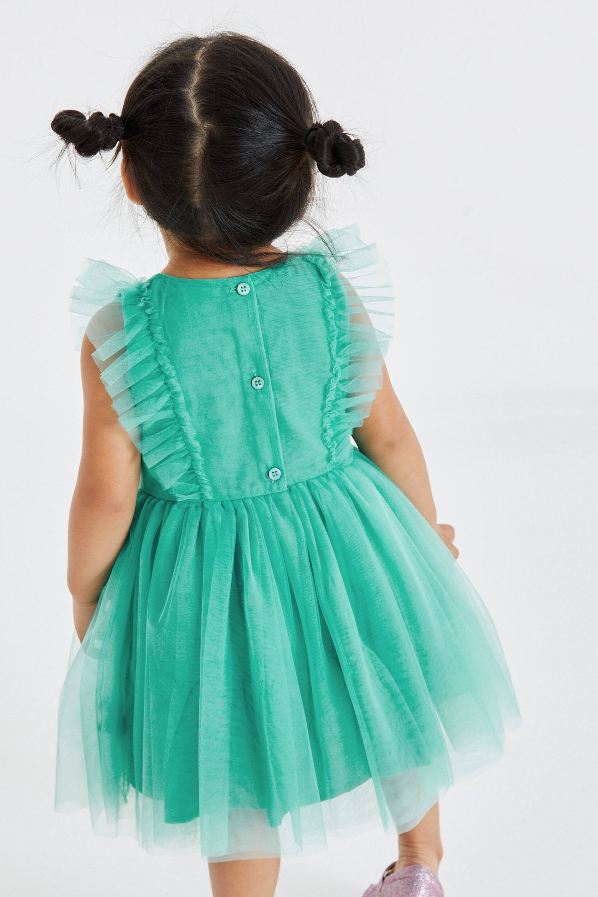 Teal Blue Mesh Party Dress (3mths-8yrs) - Image 3 of 6