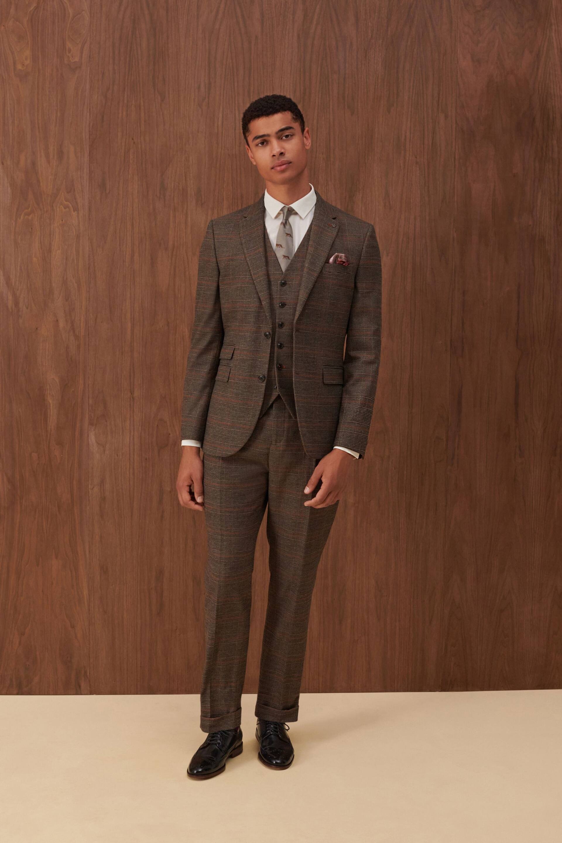 Brown Slim Check Suit: Jacket - Image 2 of 14