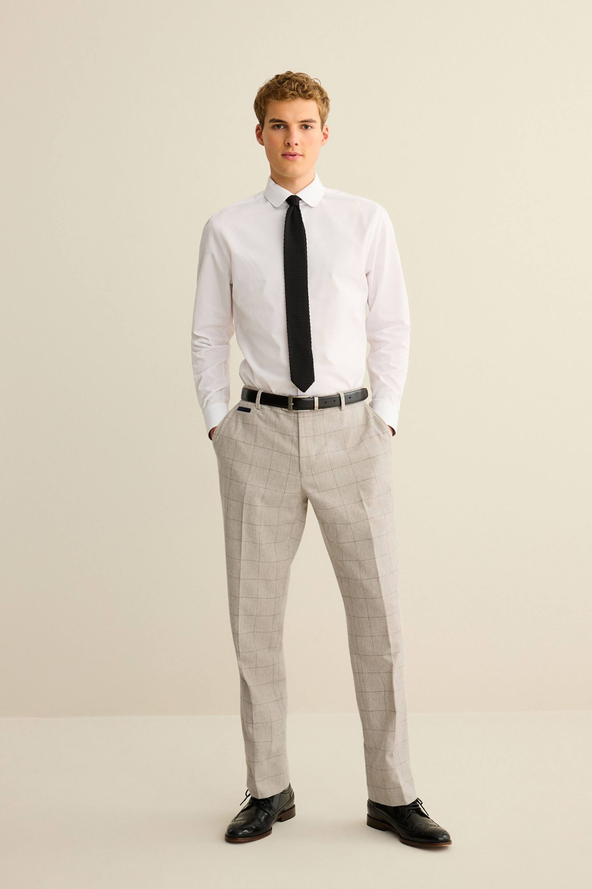 Light Grey Regular Fit Trimmed Check Suit: Trousers - Image 2 of 11