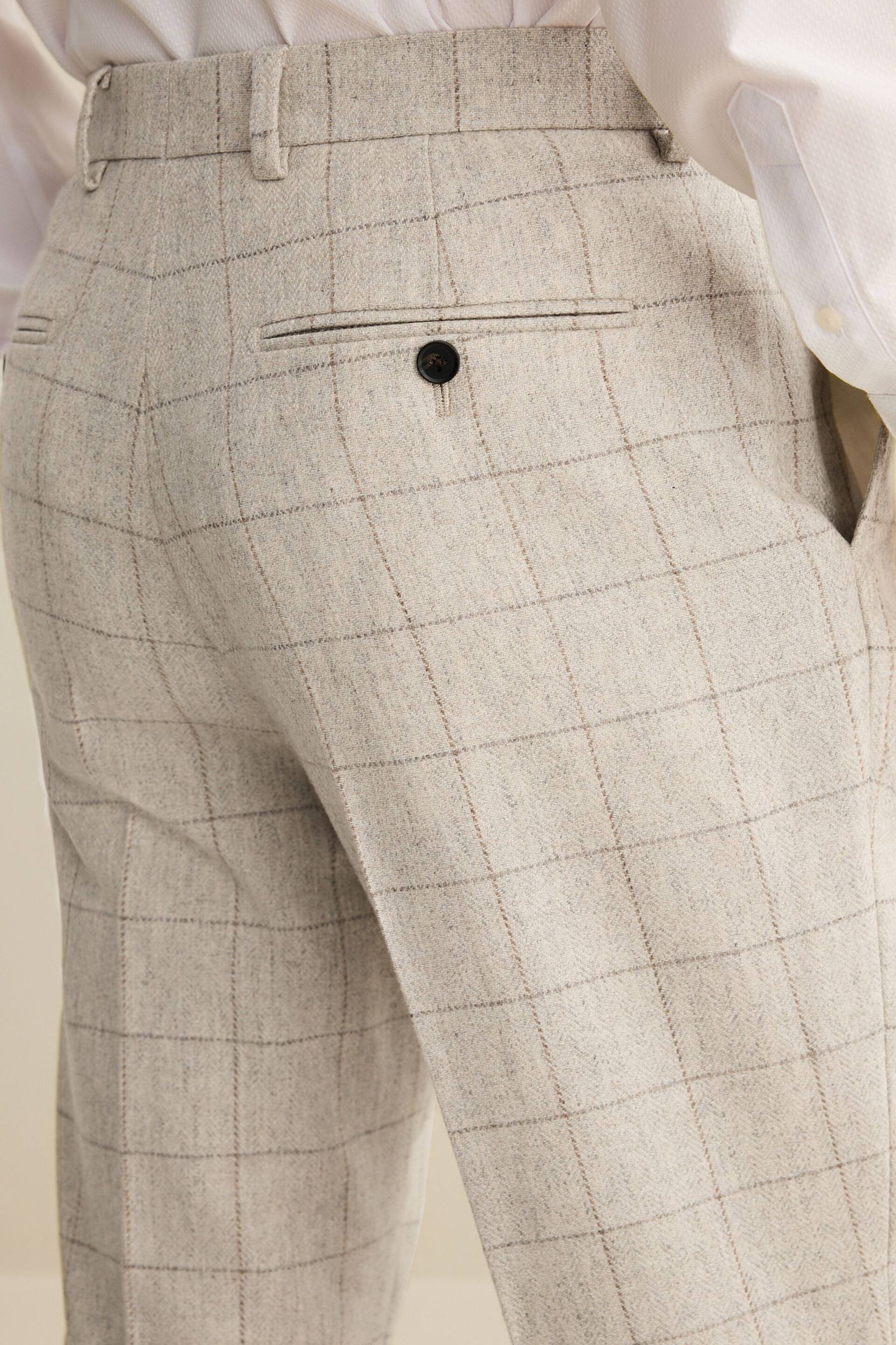 Light Grey Regular Fit Trimmed Check Suit: Trousers - Image 6 of 11