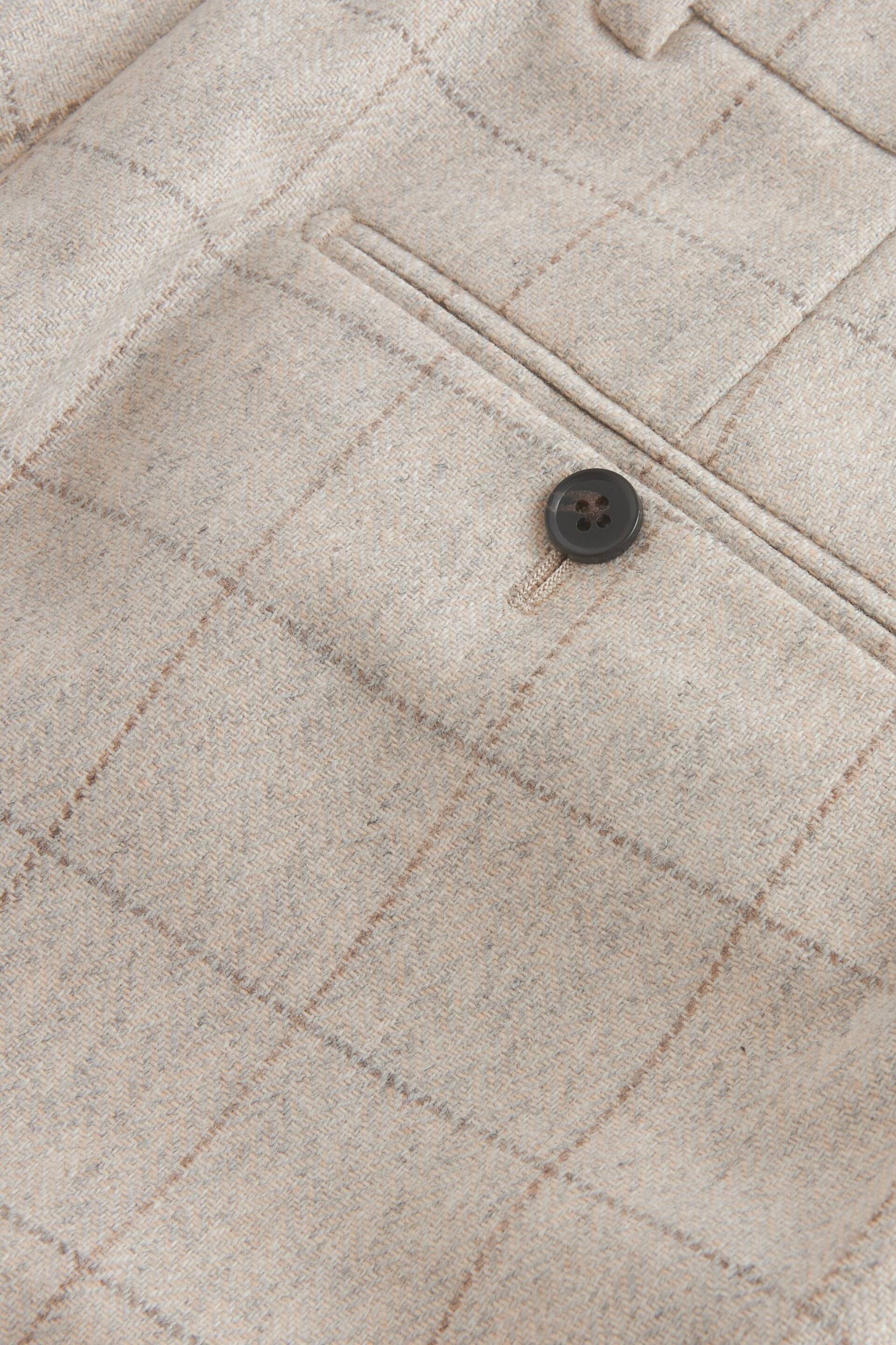 Light Grey Regular Fit Trimmed Check Suit: Trousers - Image 8 of 11