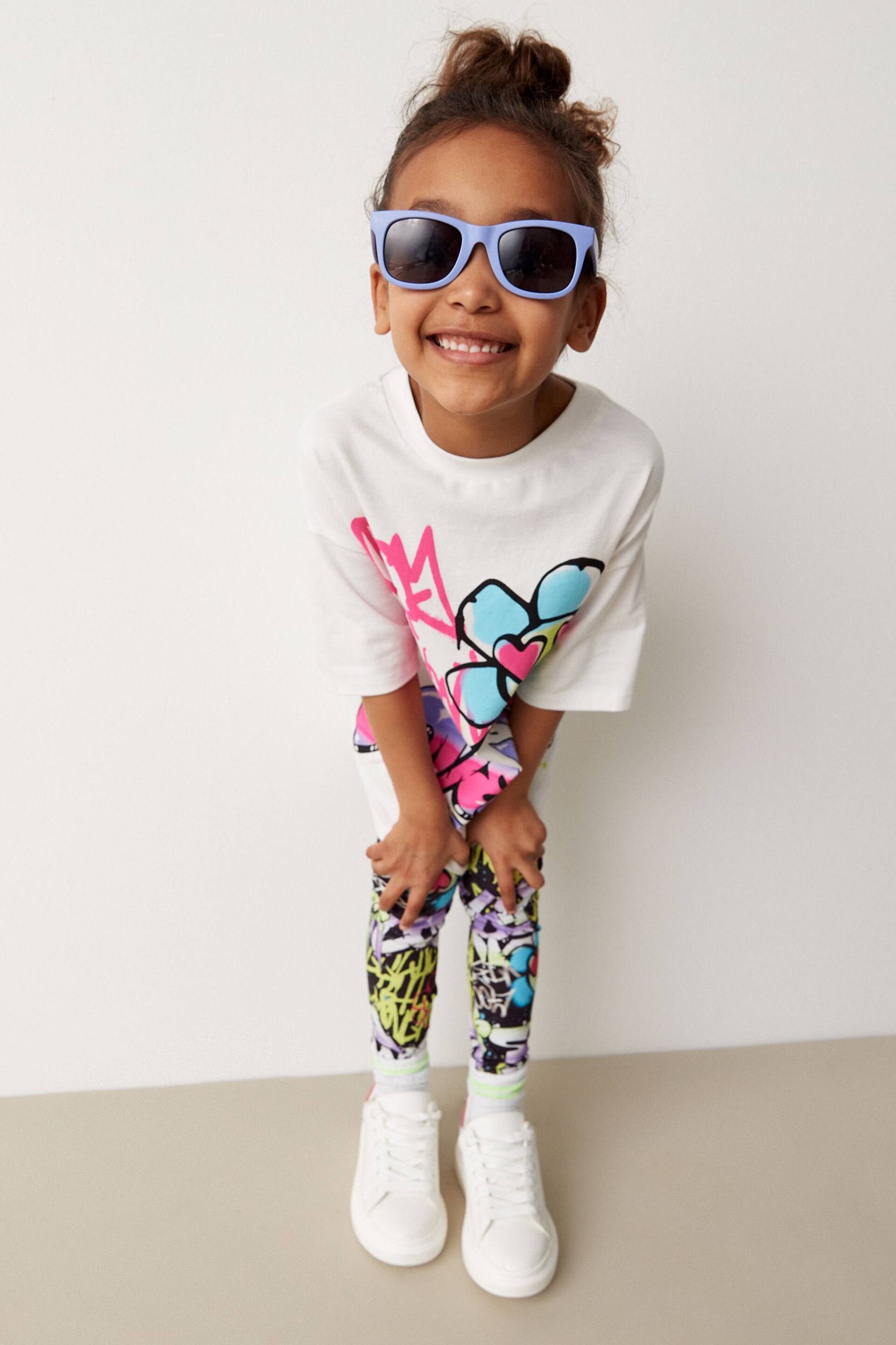 Black/White Graffiti T-Shirt And Leggings Set (3-16yrs) - Image 4 of 9