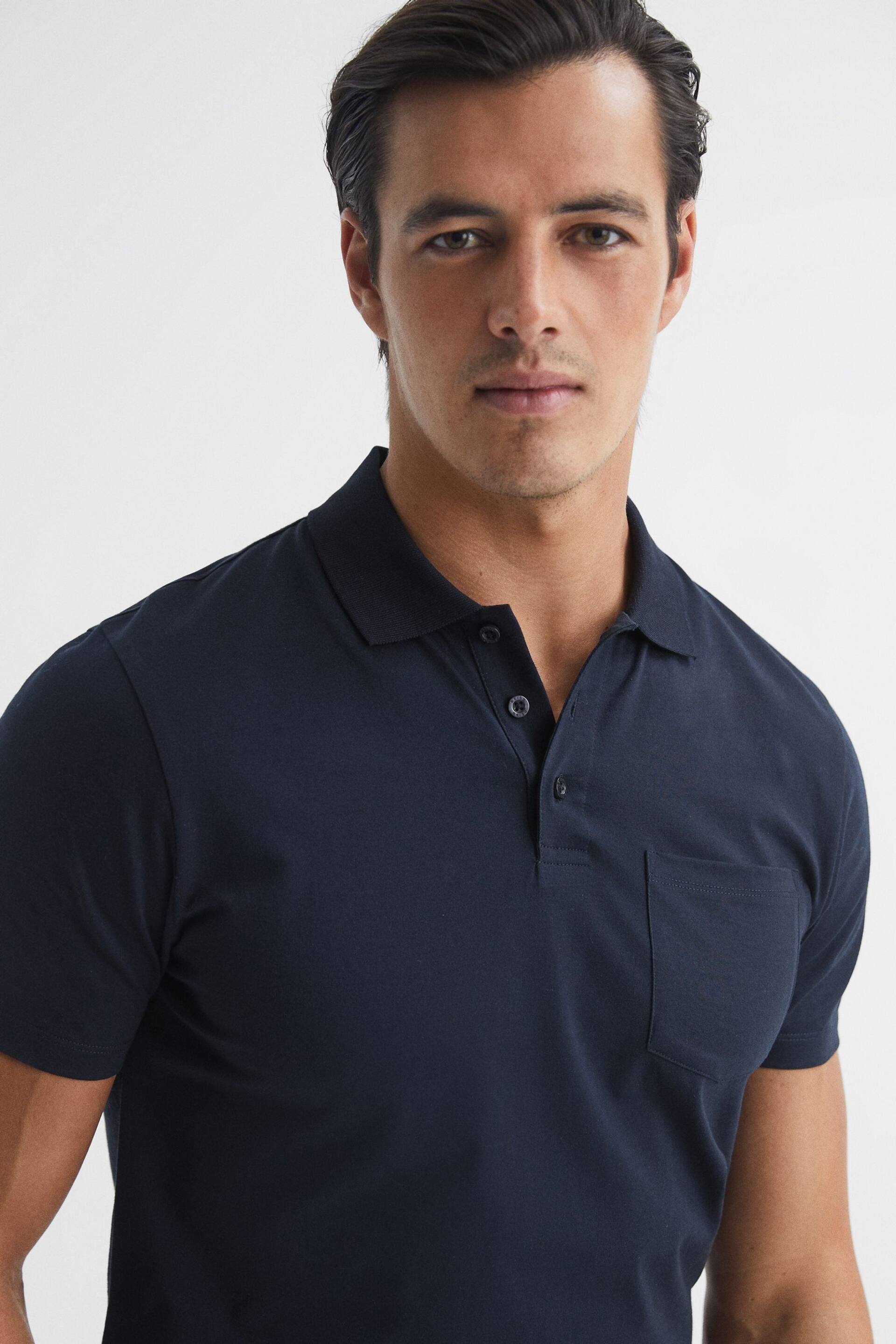 Reiss Navy Austin Short Sleeve Polo T-Shirt - Image 4 of 6