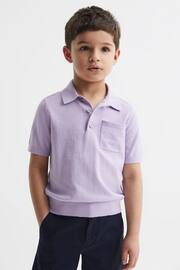 Reiss Lilac Ralphy Senior Buttoned Linen Polo - Image 3 of 7