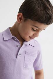 Reiss Lilac Ralphy Senior Buttoned Linen Polo - Image 4 of 7