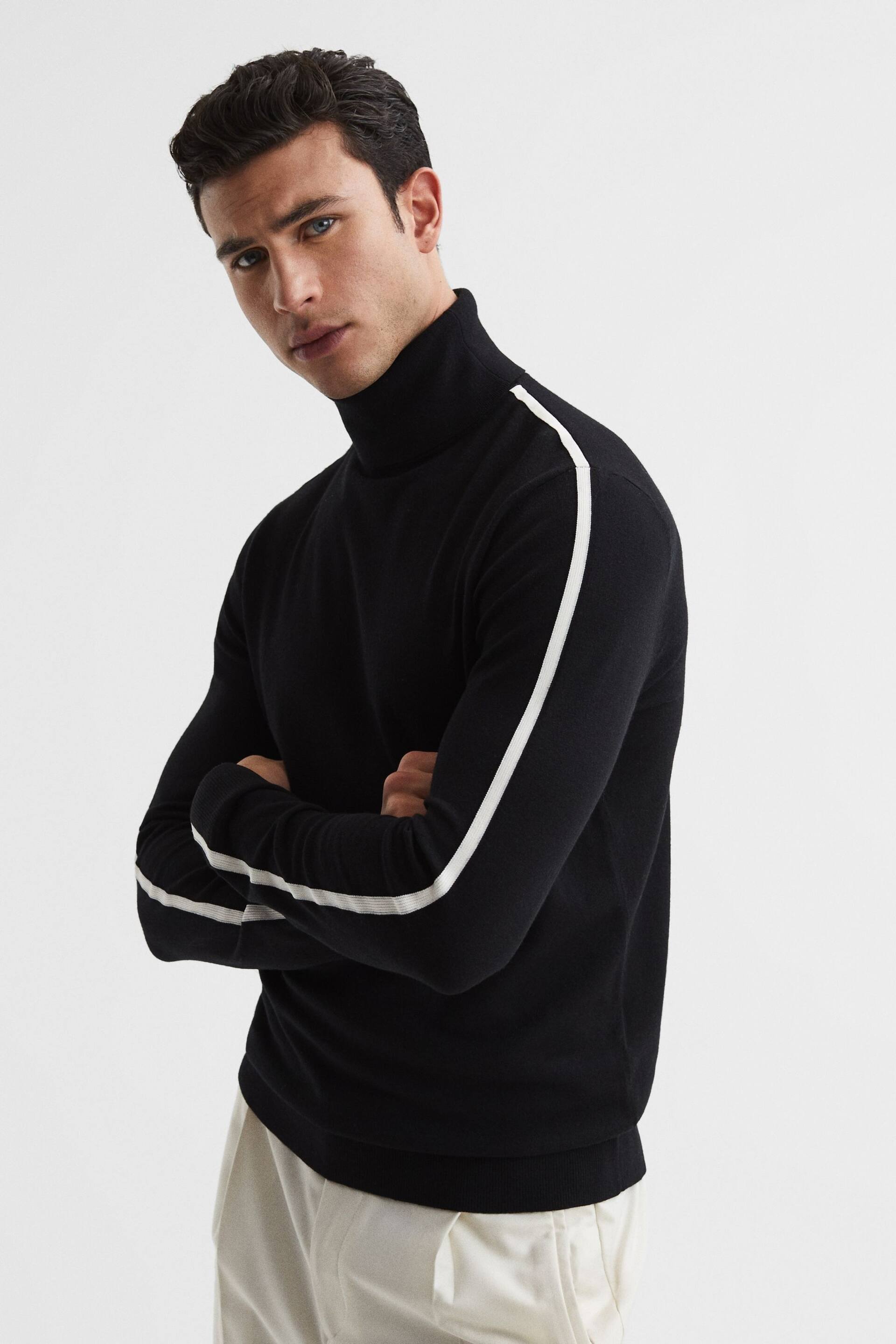 Reiss Black Aspen Long Sleeve Roll Neck Jumper - Image 1 of 6