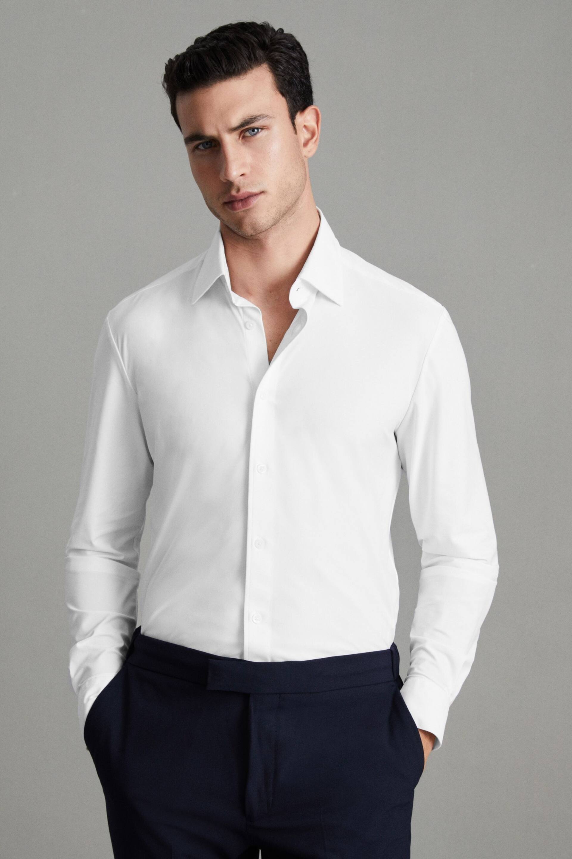 Reiss White Voyager Slim Fit Button-Through Travel Shirt - Image 1 of 8