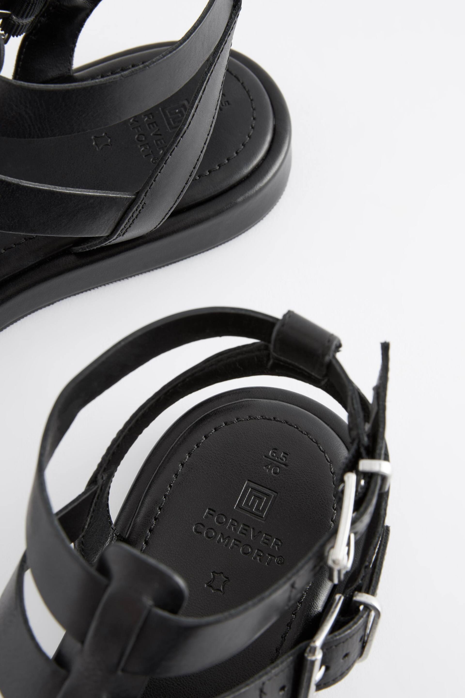 Black Regular/Wide Fit Forever Comfort® Leather Gladiator Sandals - Image 8 of 8