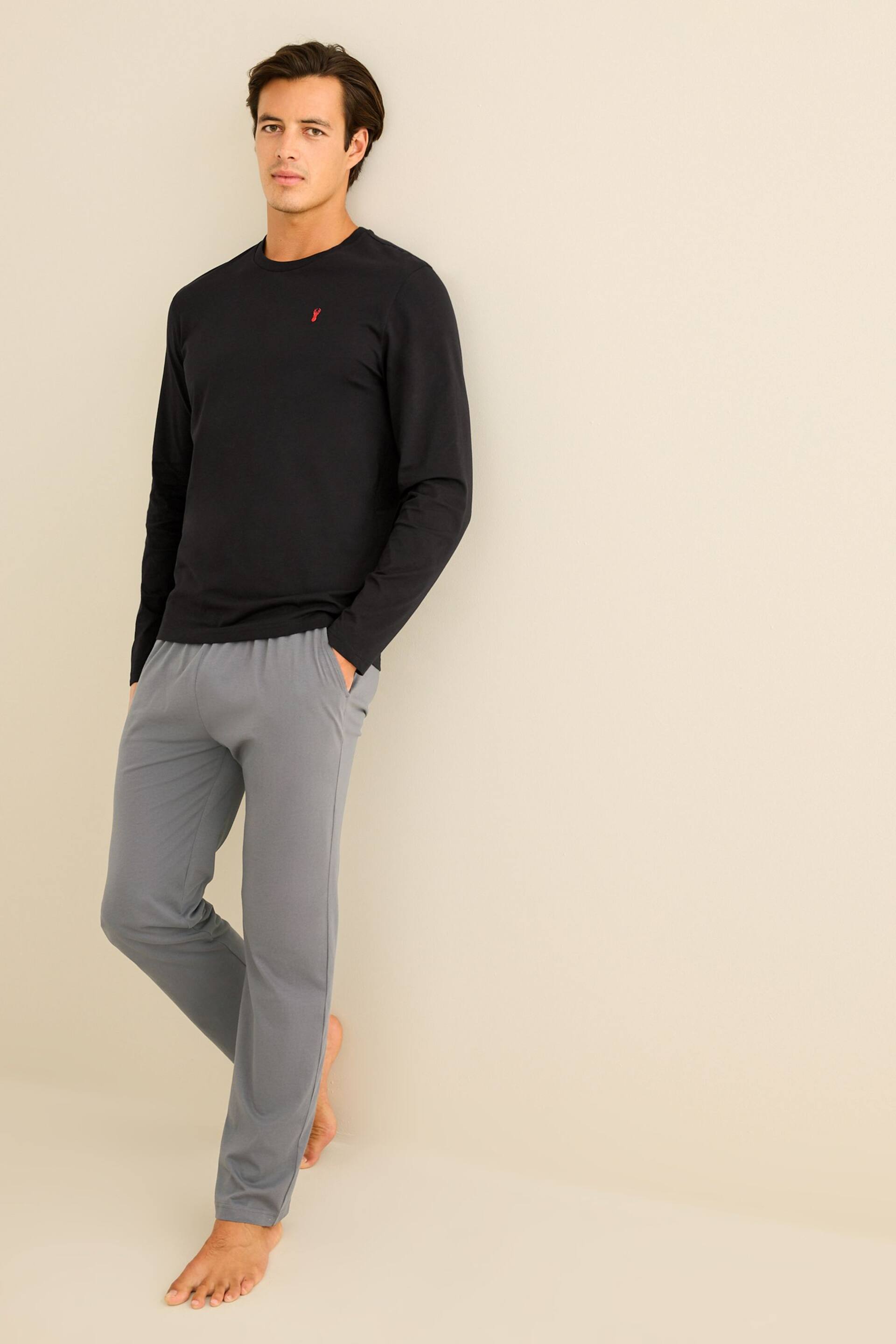 Black/Grey Long Sleeve Jersey Pyjamas Set - Image 3 of 11