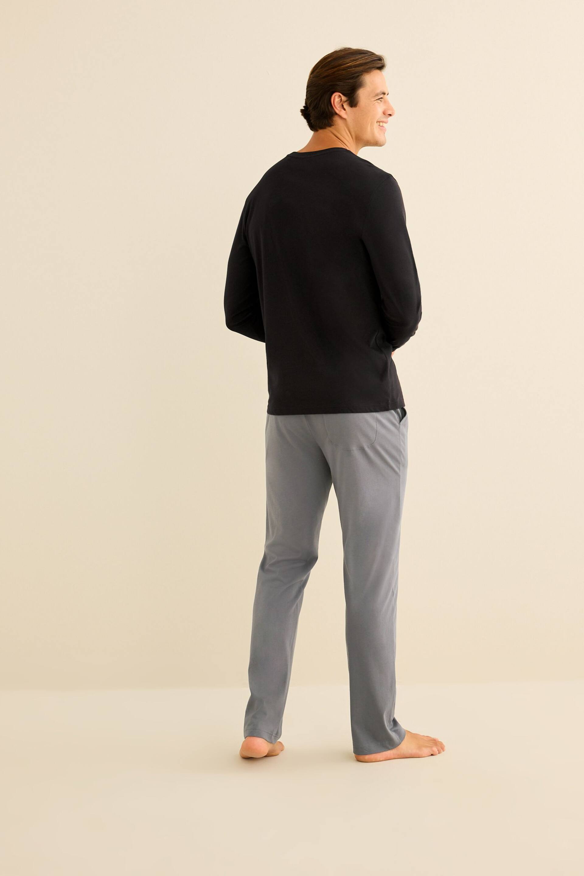 Black/Grey Long Sleeve Jersey Pyjamas Set - Image 4 of 11
