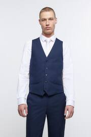 River Island Navy Blue Skinny Fit Twill Waistcoat - Image 1 of 4