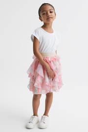 Reiss Pink Print Lola Junior Ruffle Tulle Skirt - Image 1 of 7