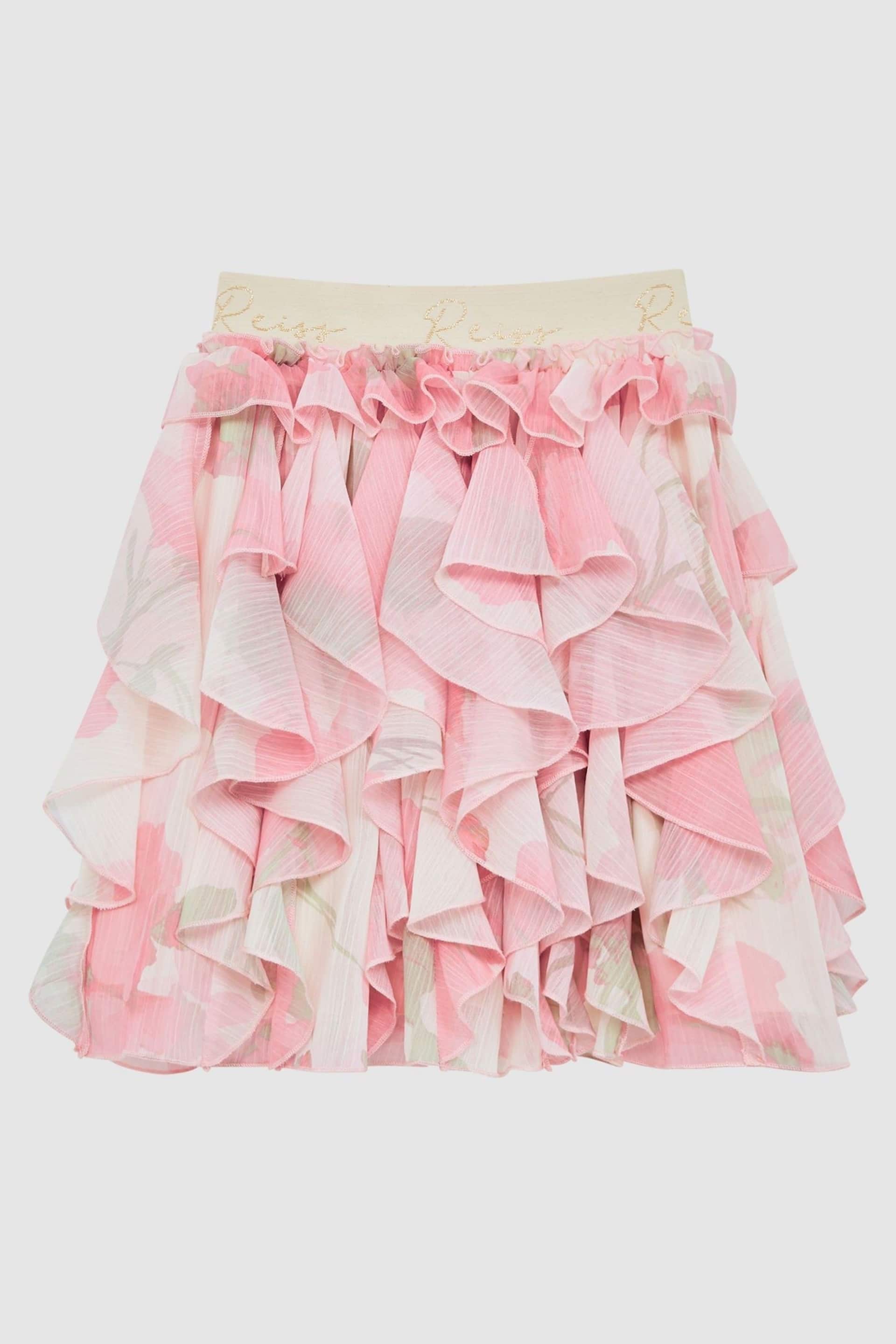 Reiss Pink Print Lola Junior Ruffle Tulle Skirt - Image 2 of 7