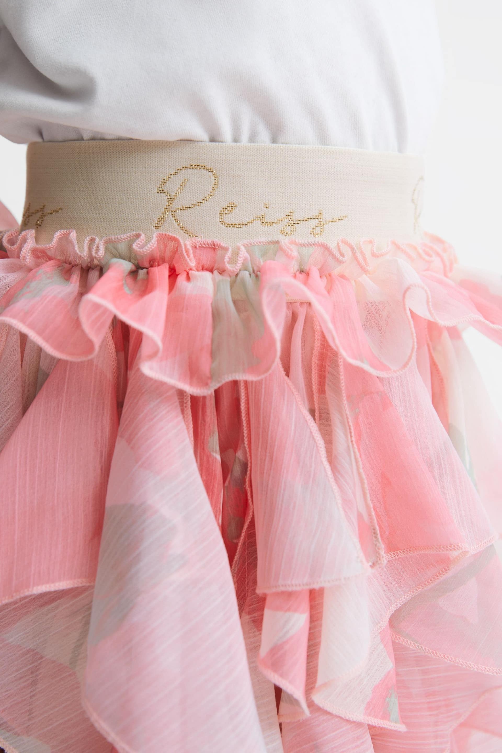 Reiss Pink Print Lola Junior Ruffle Tulle Skirt - Image 4 of 7