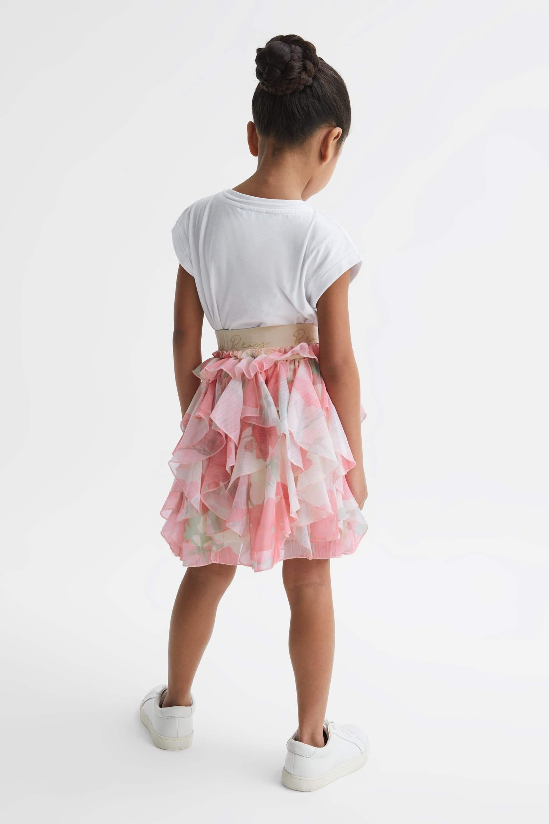 Reiss Pink Print Lola Junior Ruffle Tulle Skirt - Image 5 of 7