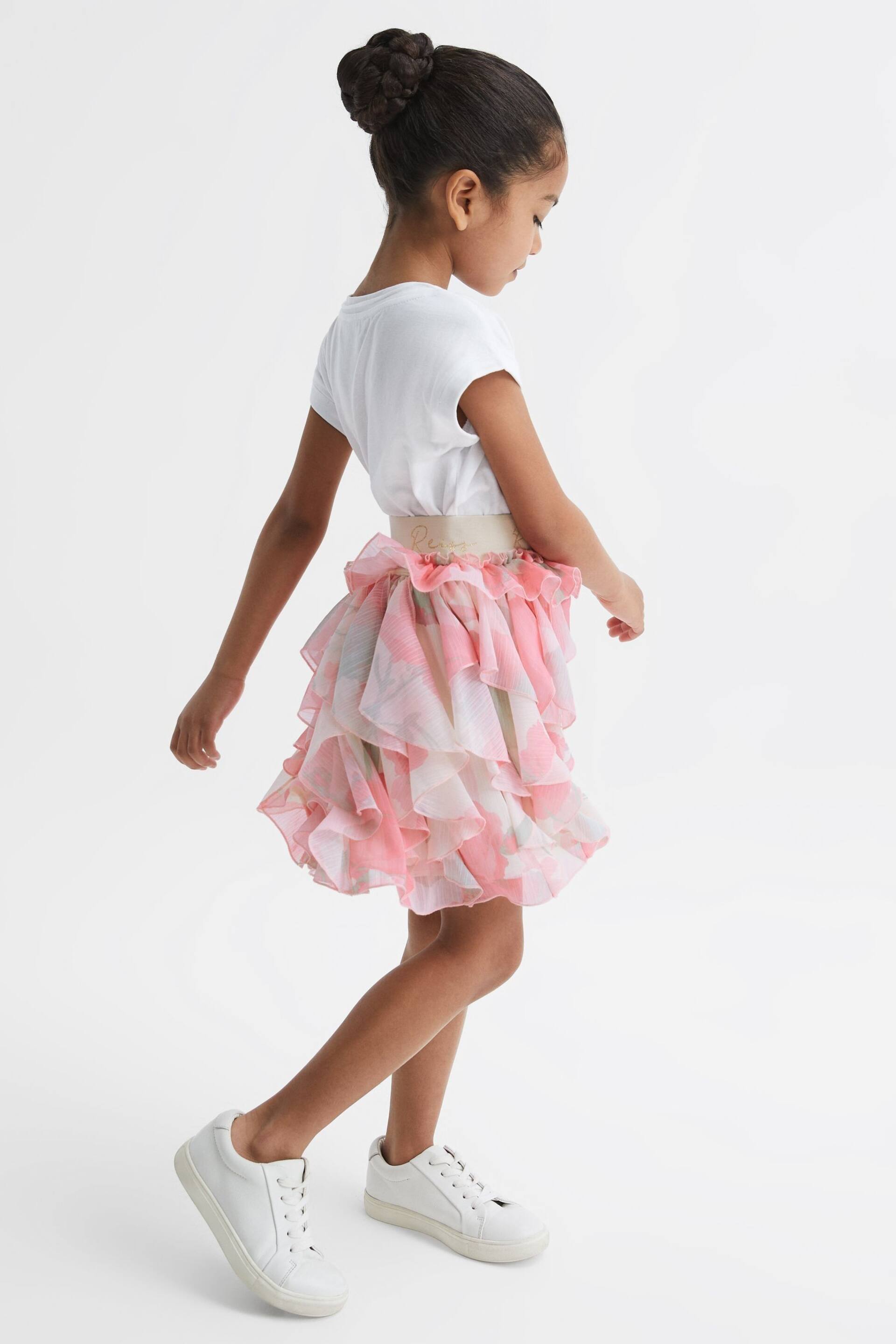 Reiss Pink Print Lola Junior Ruffle Tulle Skirt - Image 6 of 7