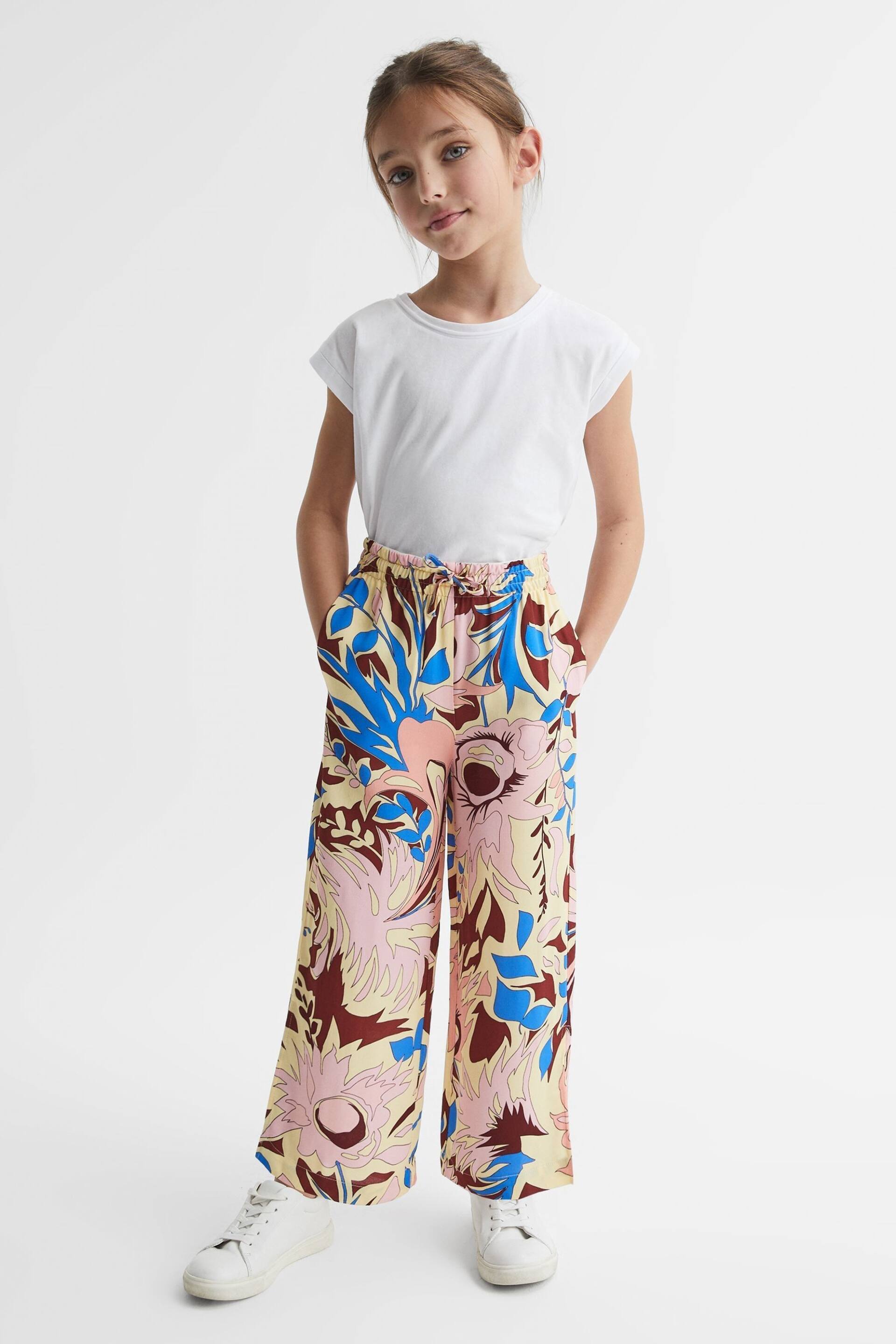 Reiss Lilac Liv Senior Floral Printed Straight Leg Trousers - Image 1 of 7
