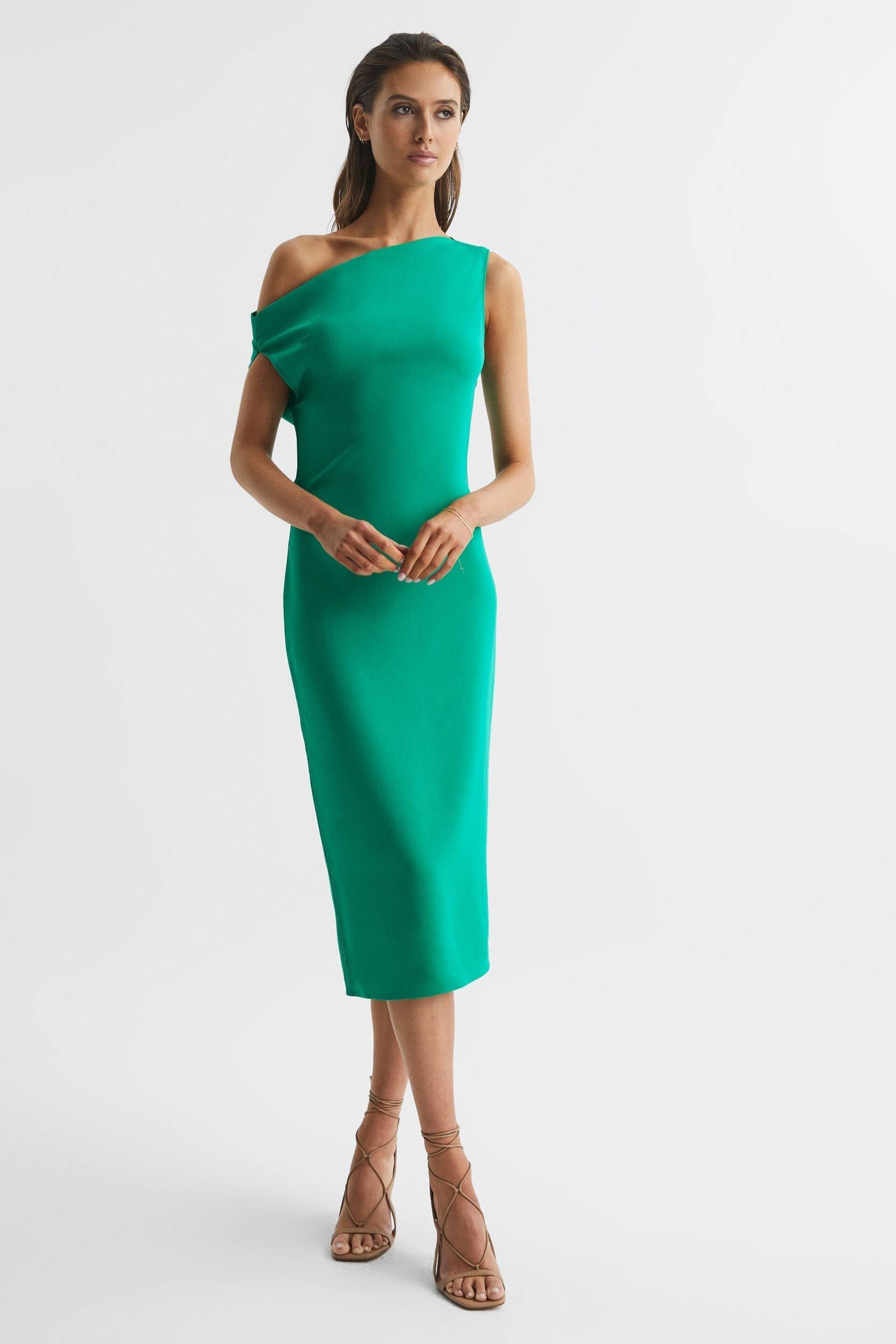 Reiss Green Zaria Off-Shoulder Bodycon Midi Dress - Image 1 of 6