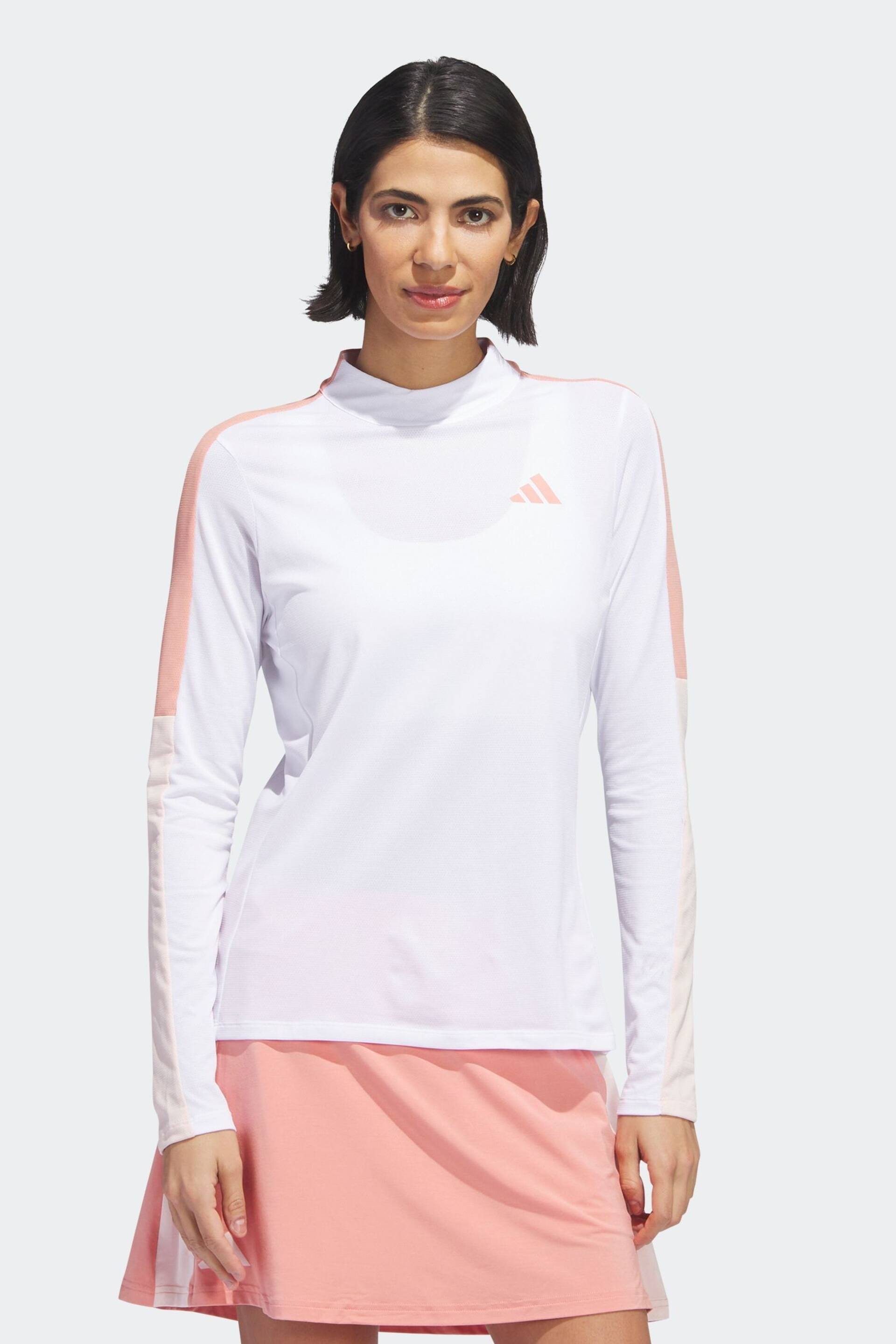 adidas Golf White/Coral Made With Nature Mock Neck Long-Sleeve Top - Image 1 of 7