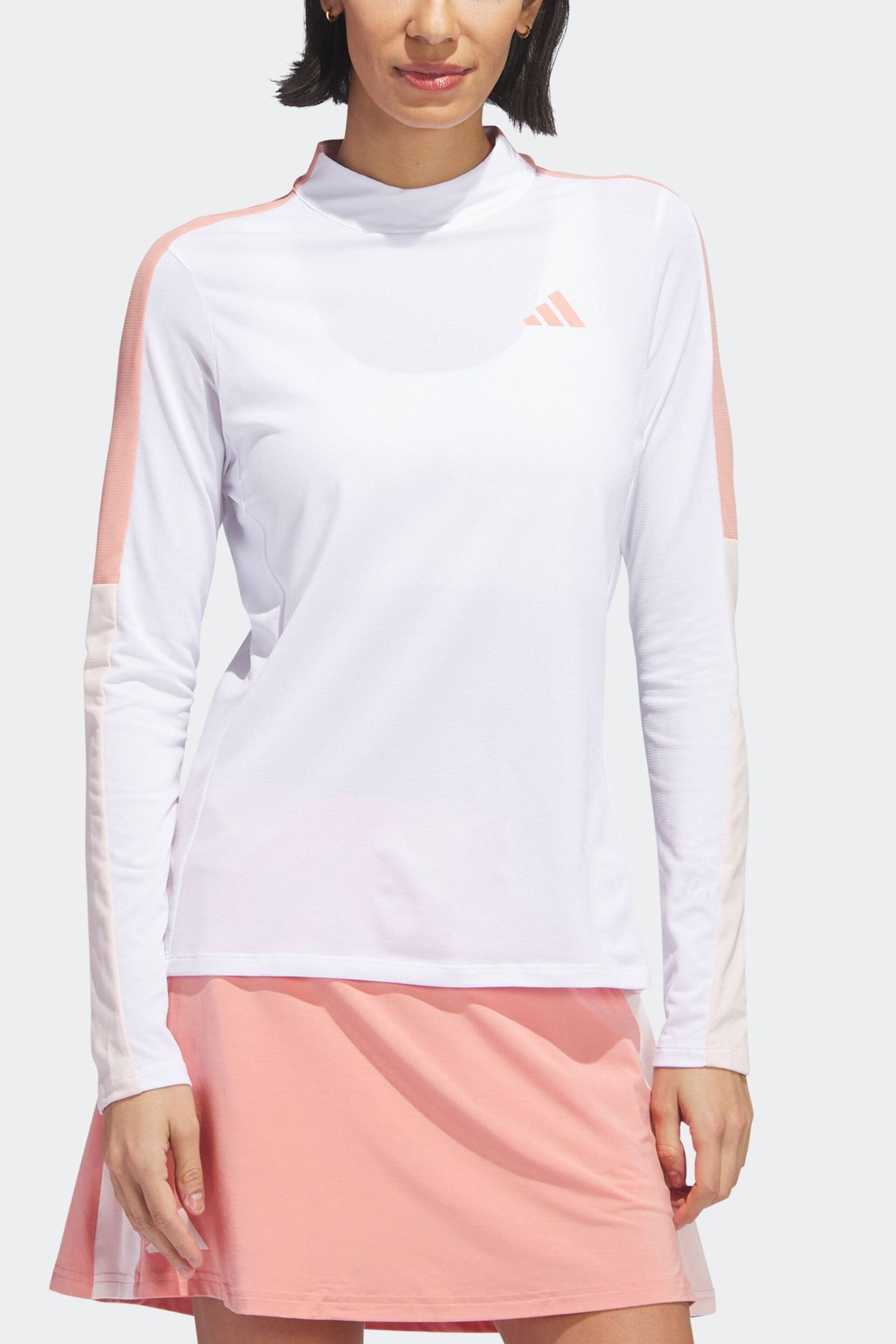 adidas Golf White/Coral Made With Nature Mock Neck Long-Sleeve Top - Image 3 of 7