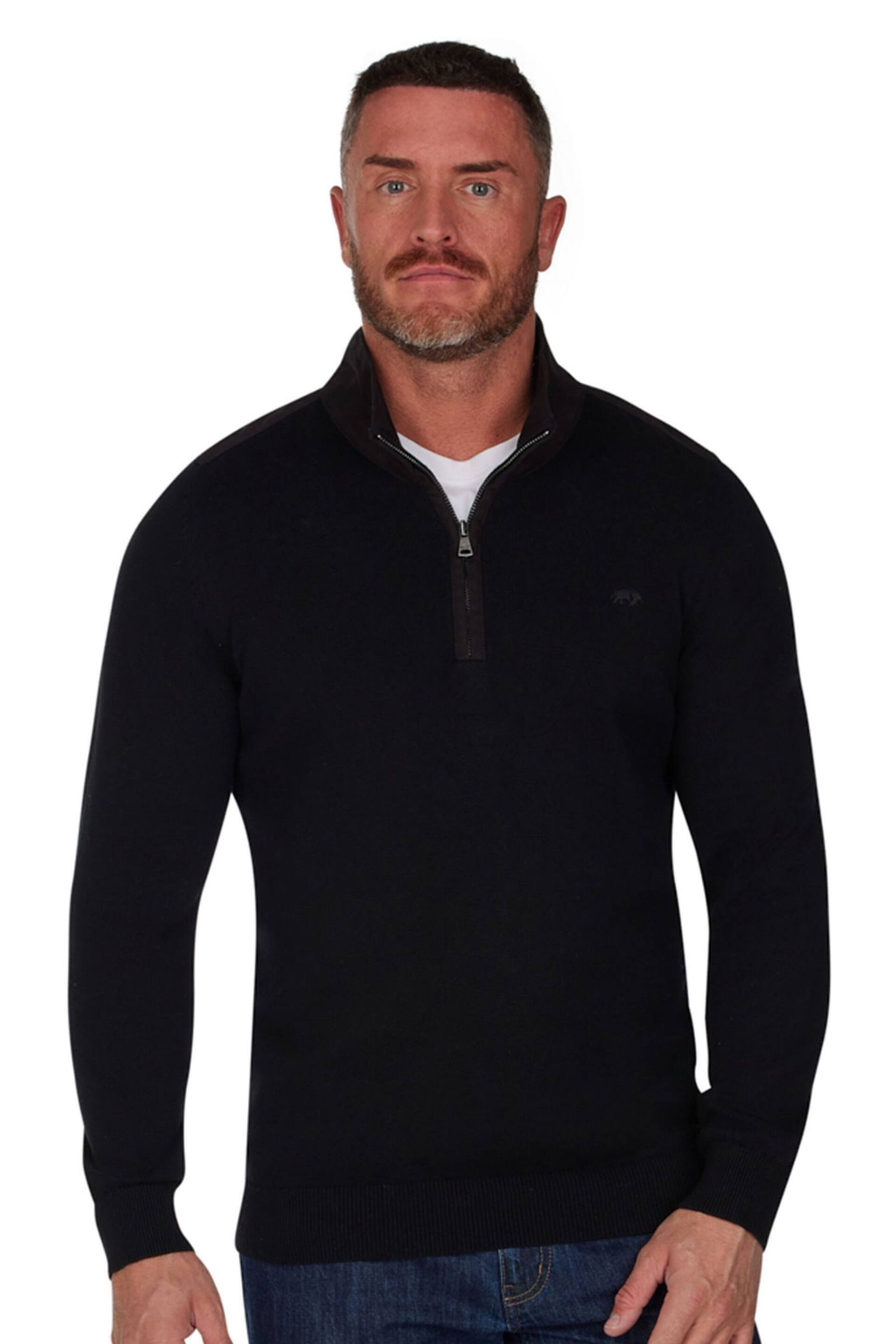 Raging Bull Black Woven Trim Quarter Zip Knit - Image 1 of 7