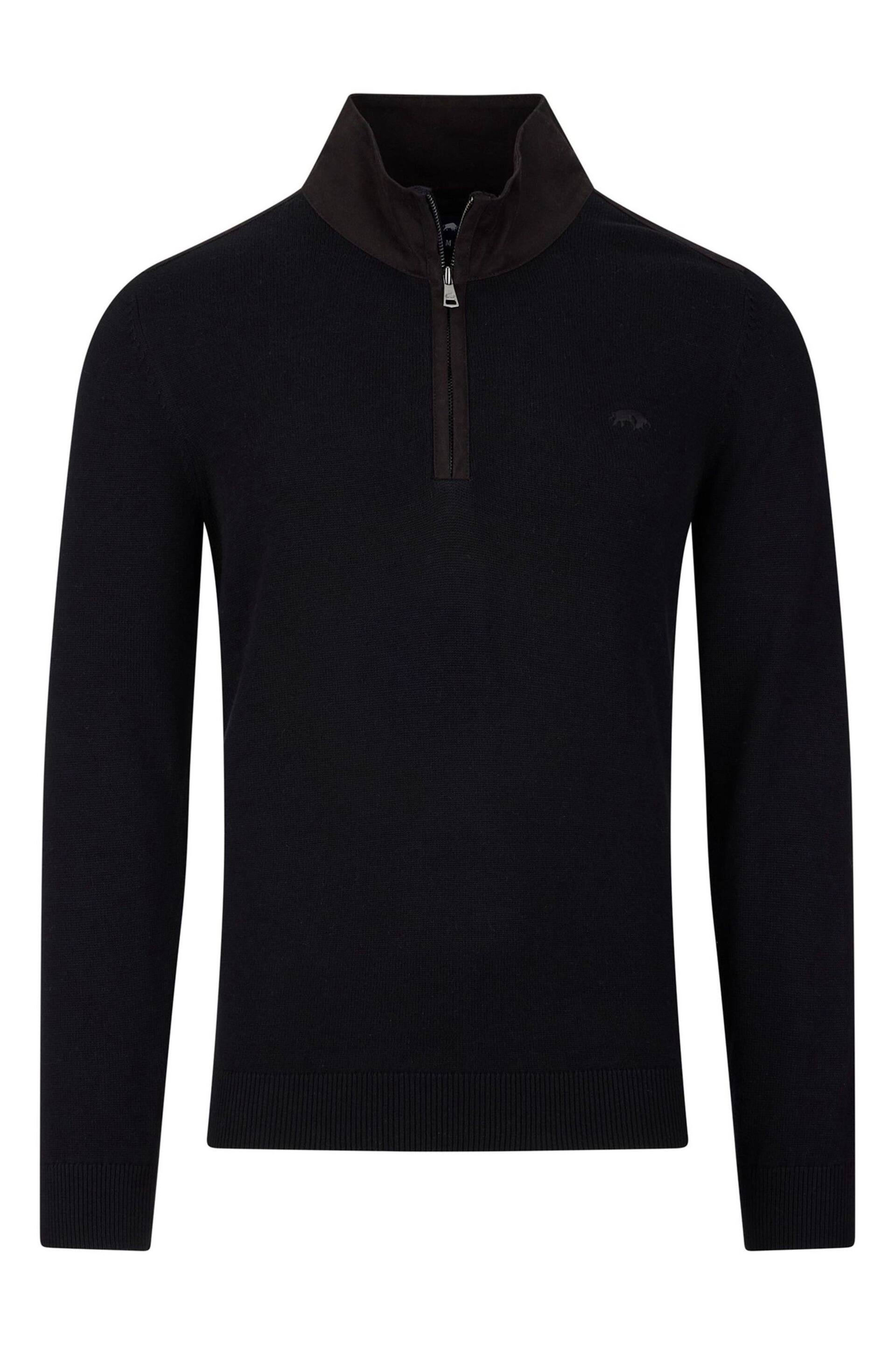 Raging Bull Black Woven Trim Quarter Zip Knit - Image 6 of 7