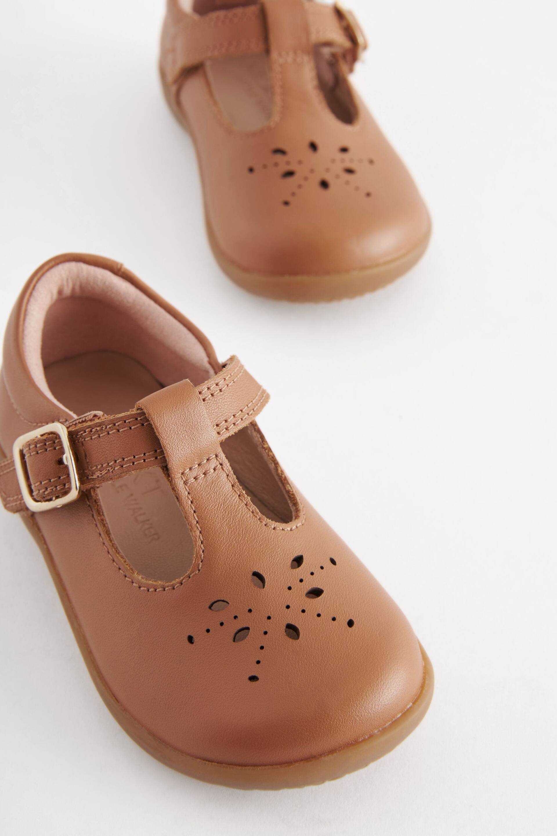 Tan Brown Leather Standard Fit (F) First Walker T-Bar Shoes - Image 3 of 5