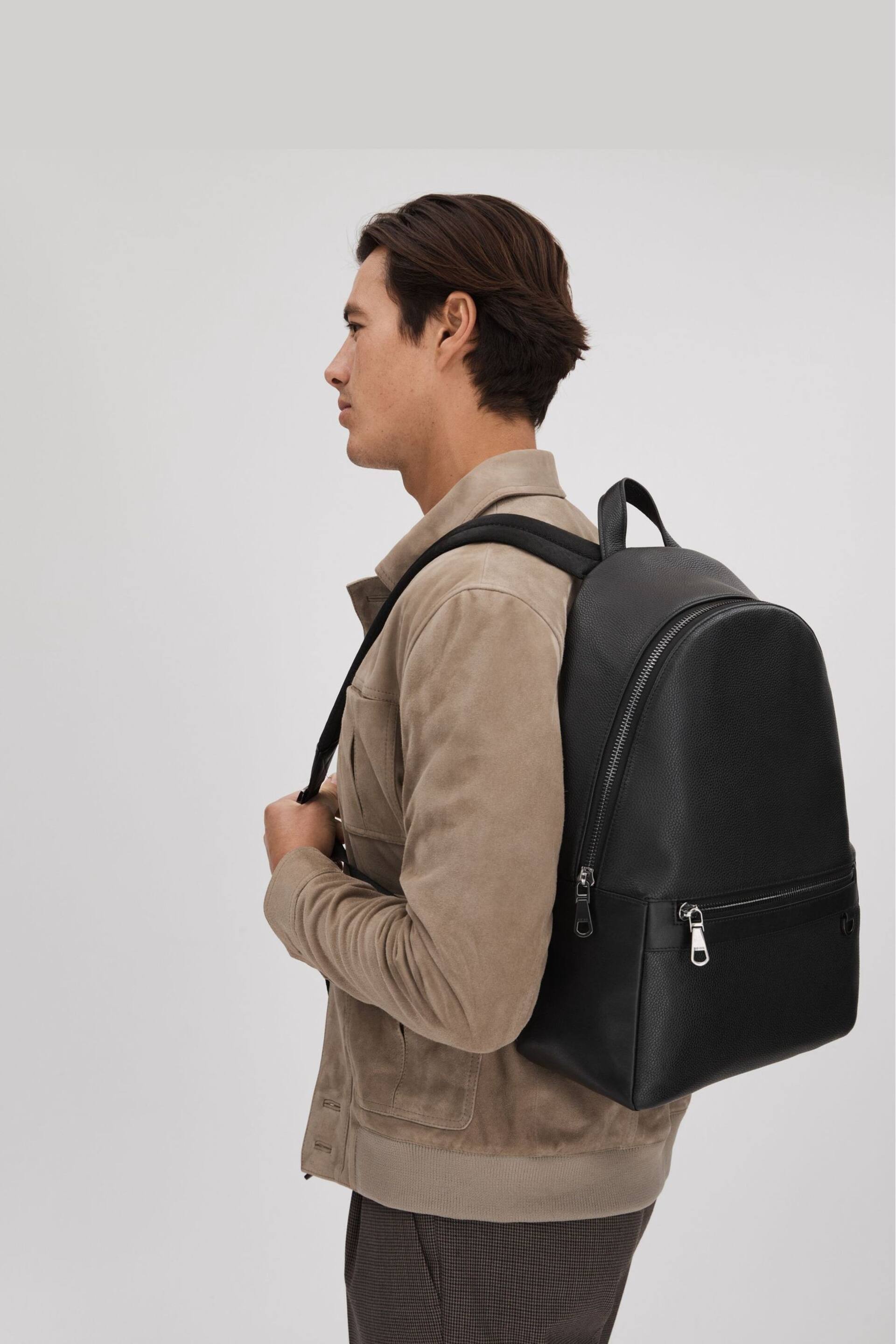 Reiss Black Drew Leather Zipped Backpack - Image 2 of 5
