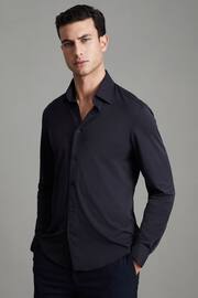 Reiss Navy Voyager Slim Fit Button-Through Travel Shirt - Image 1 of 6