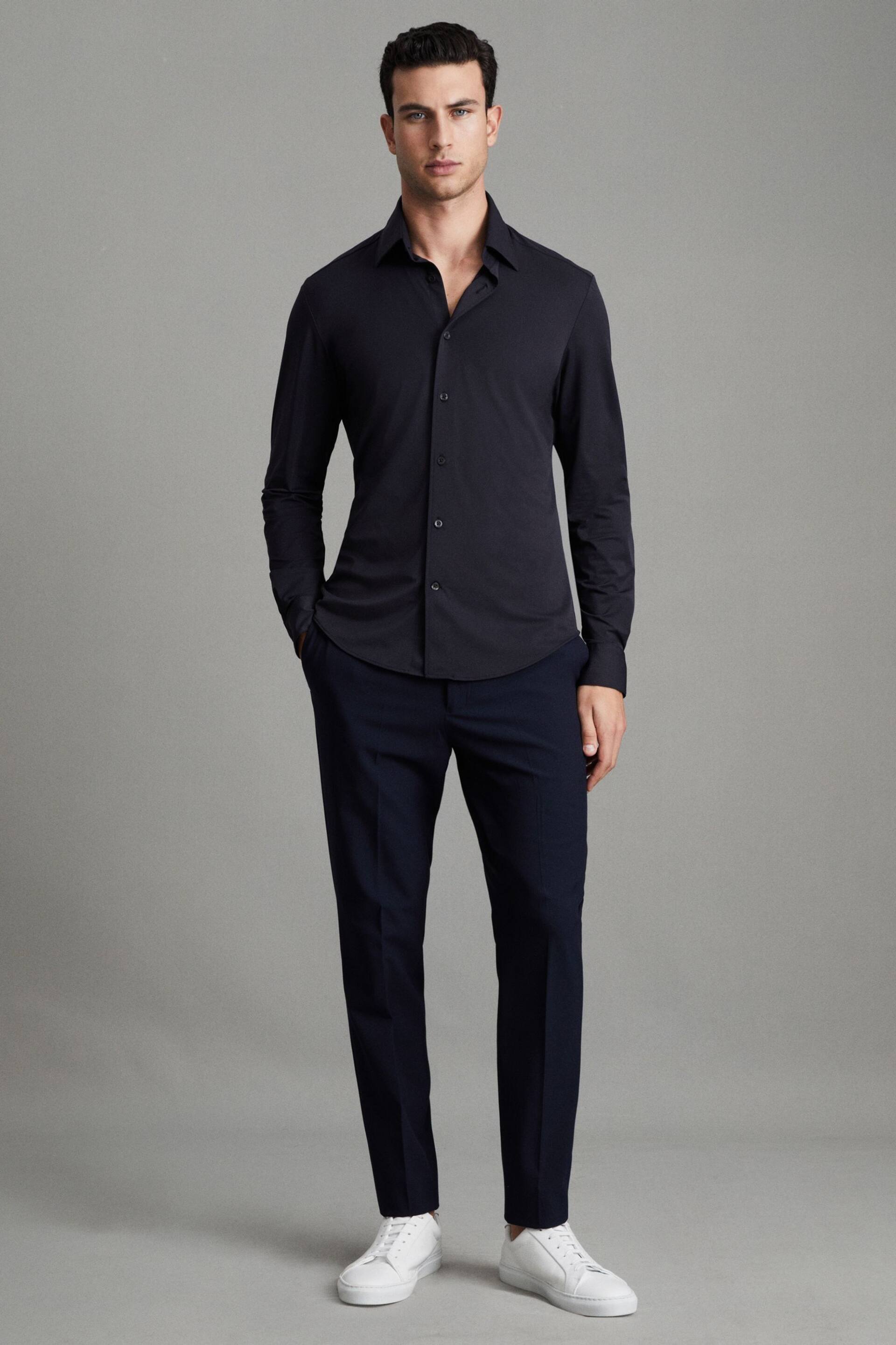 Reiss Navy Voyager Slim Fit Button-Through Travel Shirt - Image 3 of 6