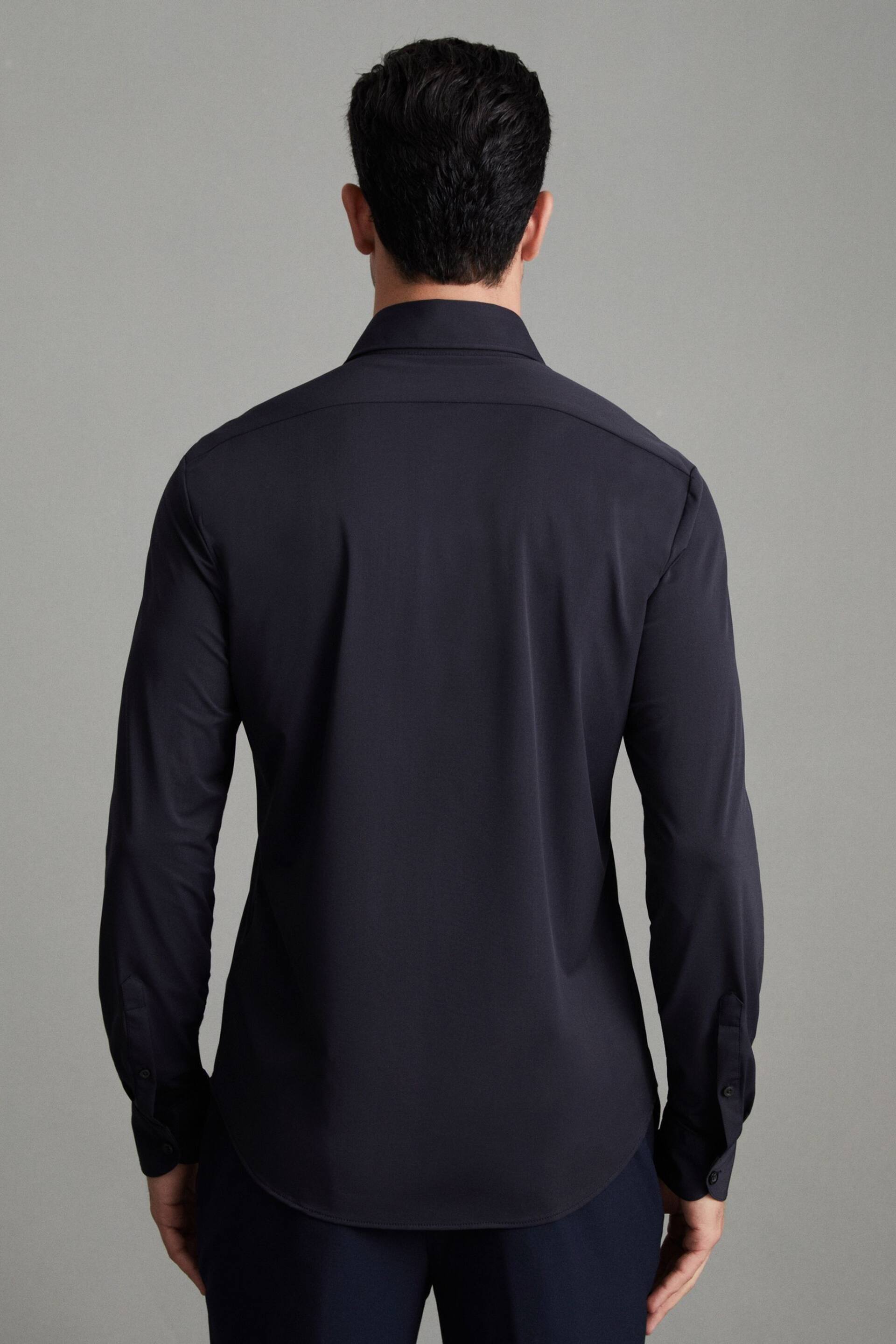 Reiss Navy Voyager Slim Fit Button-Through Travel Shirt - Image 4 of 6