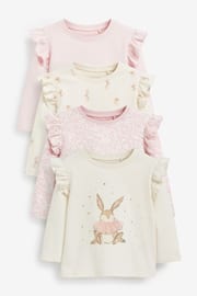 Pink/Cream Bunny Long Sleeve Cotton T-Shirts 4 Pack (3mths-7yrs) - Image 1 of 2