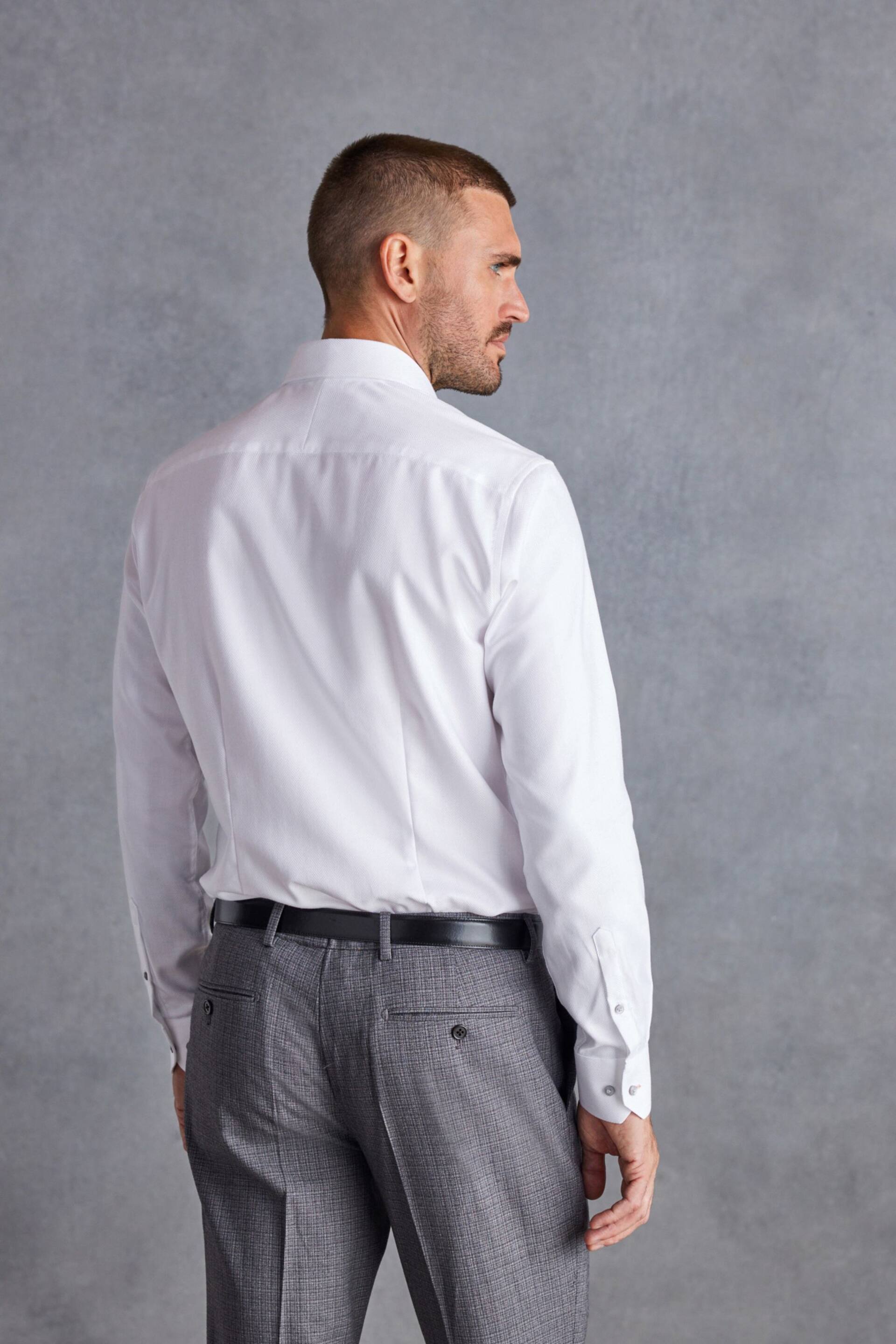 White Herringbone Signature Trimmed Single Cuff Shirt - Image 3 of 7