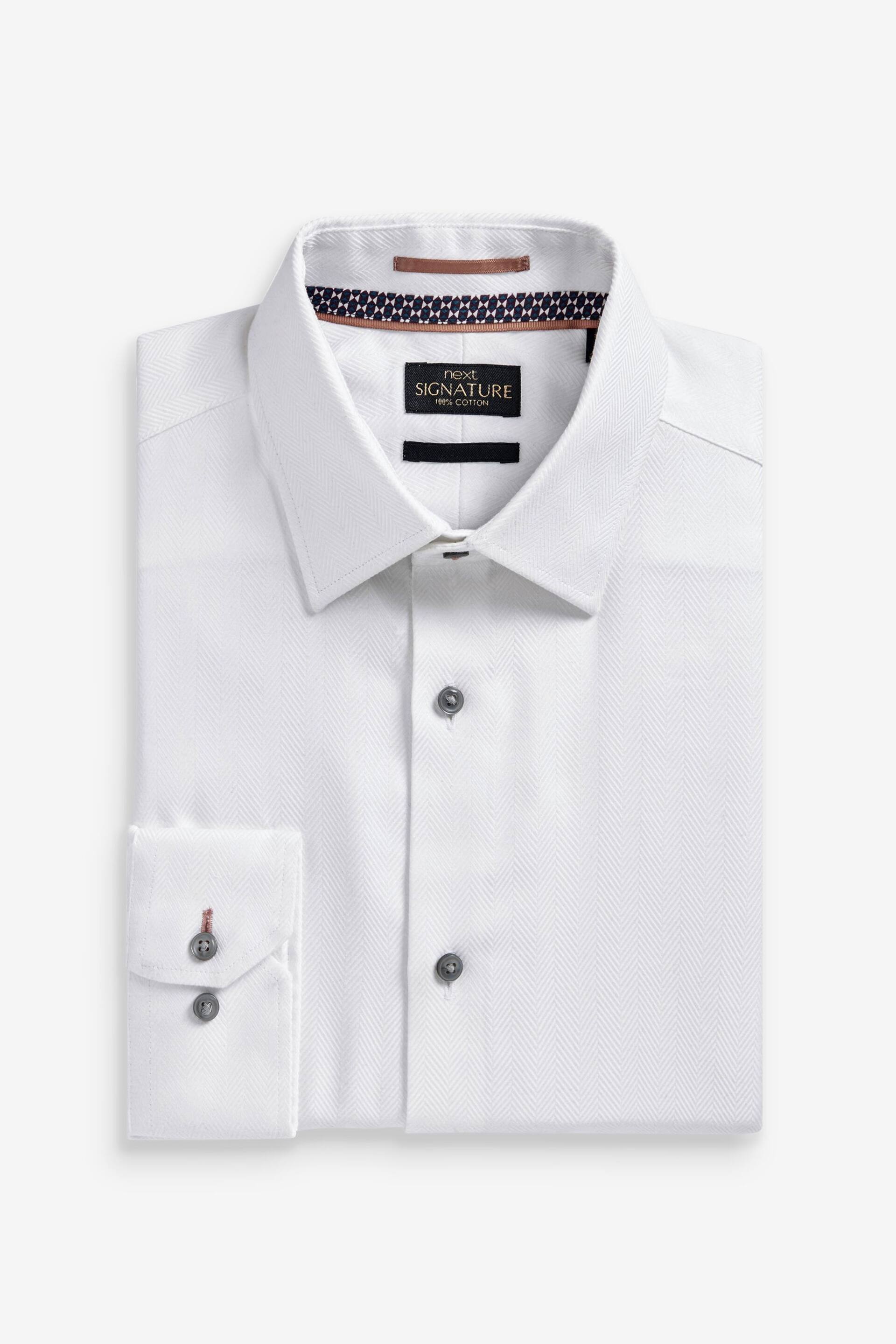 White Herringbone Signature Trimmed Single Cuff Shirt - Image 6 of 7