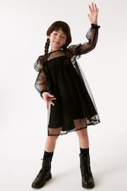 Black Shirred Mesh Dress (3-16yrs) - Image 7 of 10