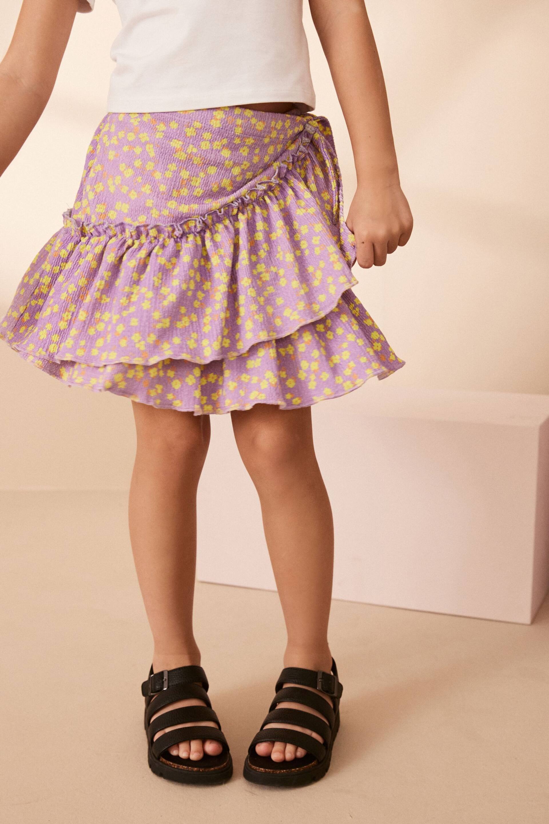 Lilac Purple Floral Ditsy Wrap Skirt (3-16yrs) - Image 3 of 8