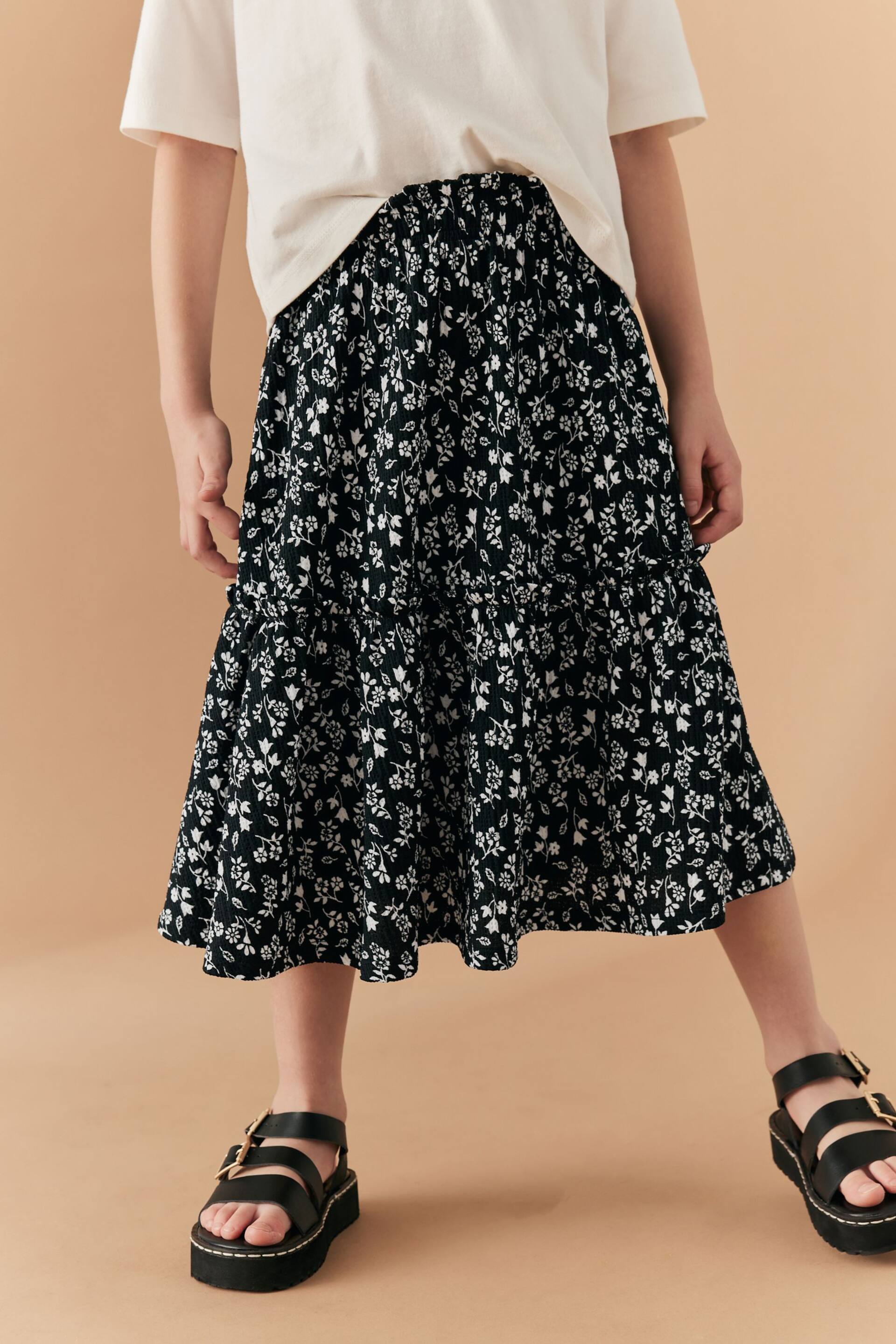 Black/White Texture Printed Midi Skirt (3-16yrs) - Image 1 of 7