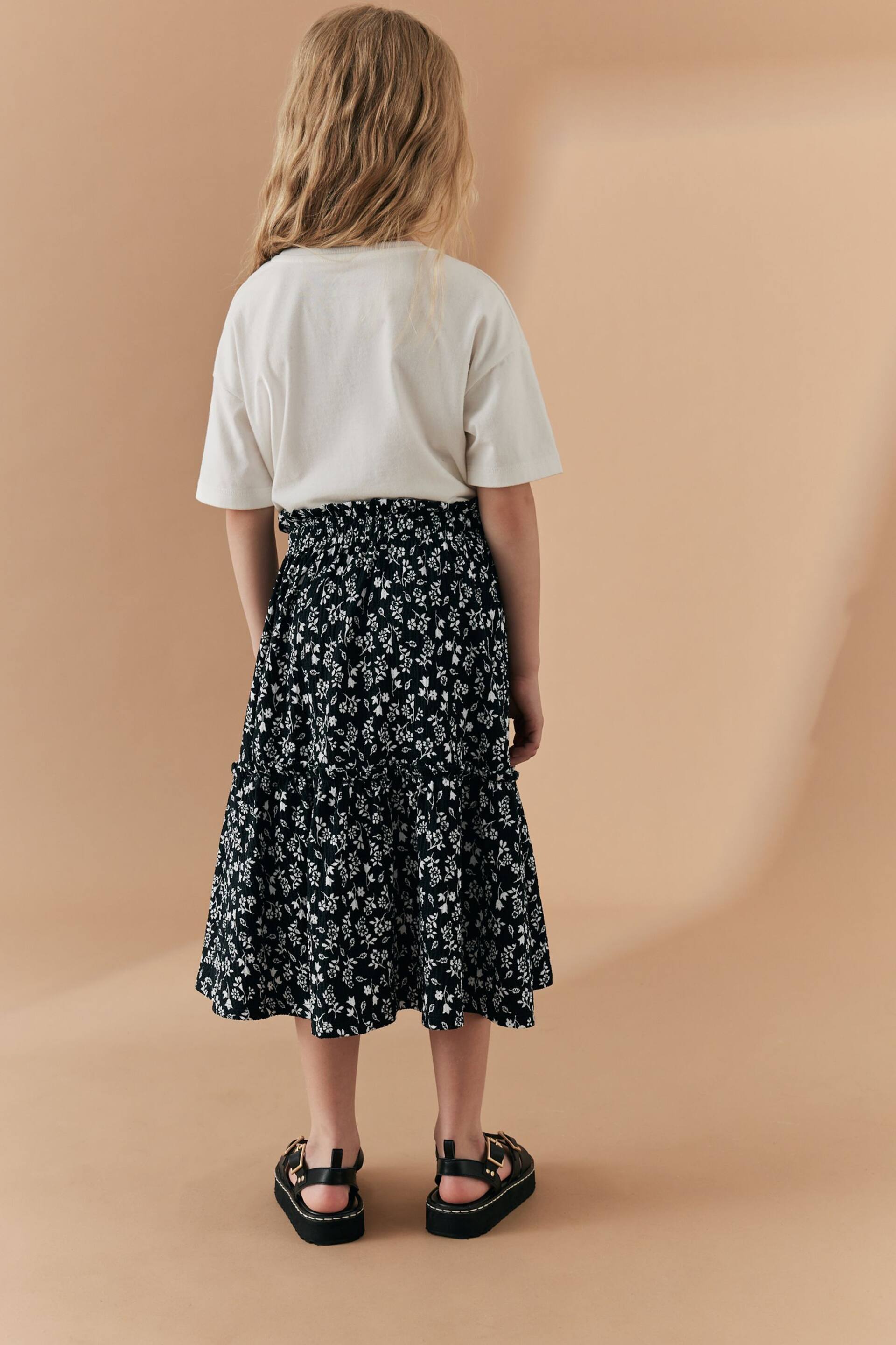 Black/White Texture Printed Midi Skirt (3-16yrs) - Image 3 of 7