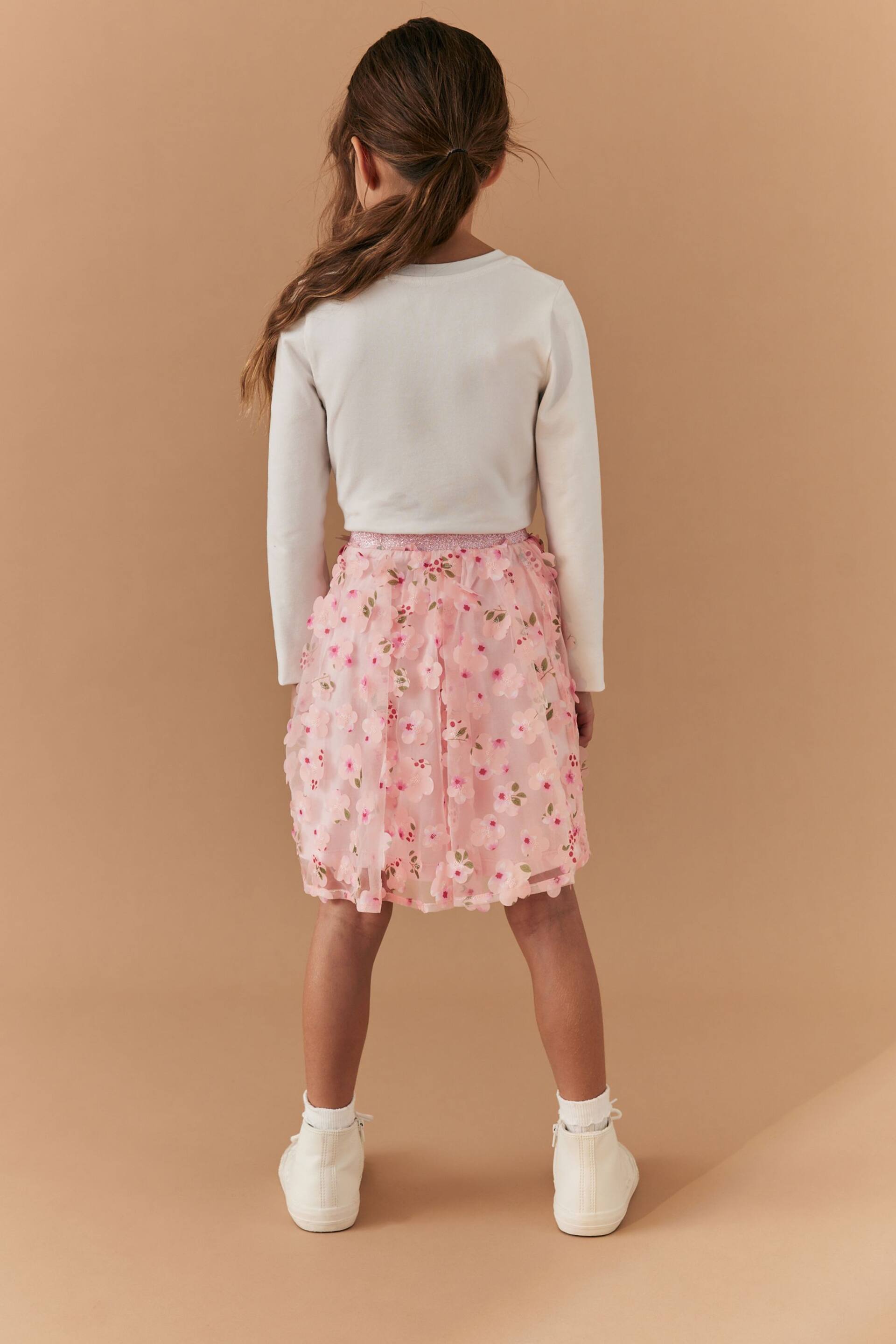 Blush Pink 3D Floral Pull-On Skirt (3-16yrs) - Image 4 of 7