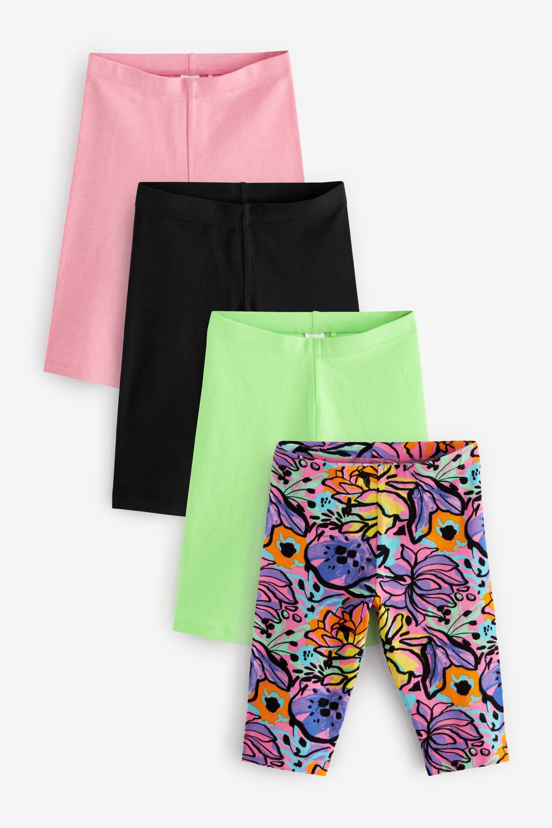 Pink/ Black Lime Green Bright Tropical Cropped Leggings 4 Pack (3-16yrs) - Image 1 of 7
