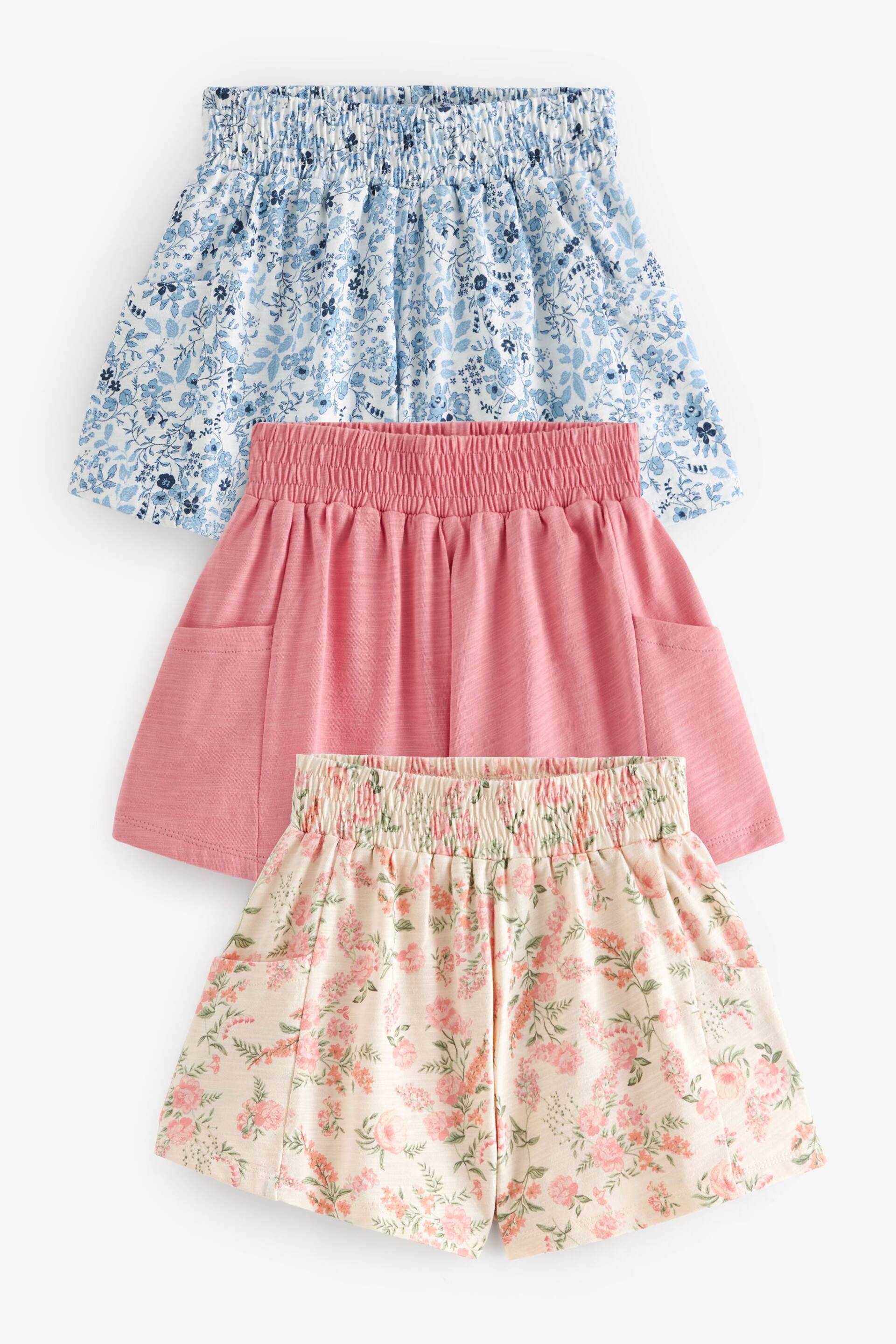 Pink/Ditsy Floral/Blue Floral Shorts 3 Pack (3-16yrs) - Image 1 of 3