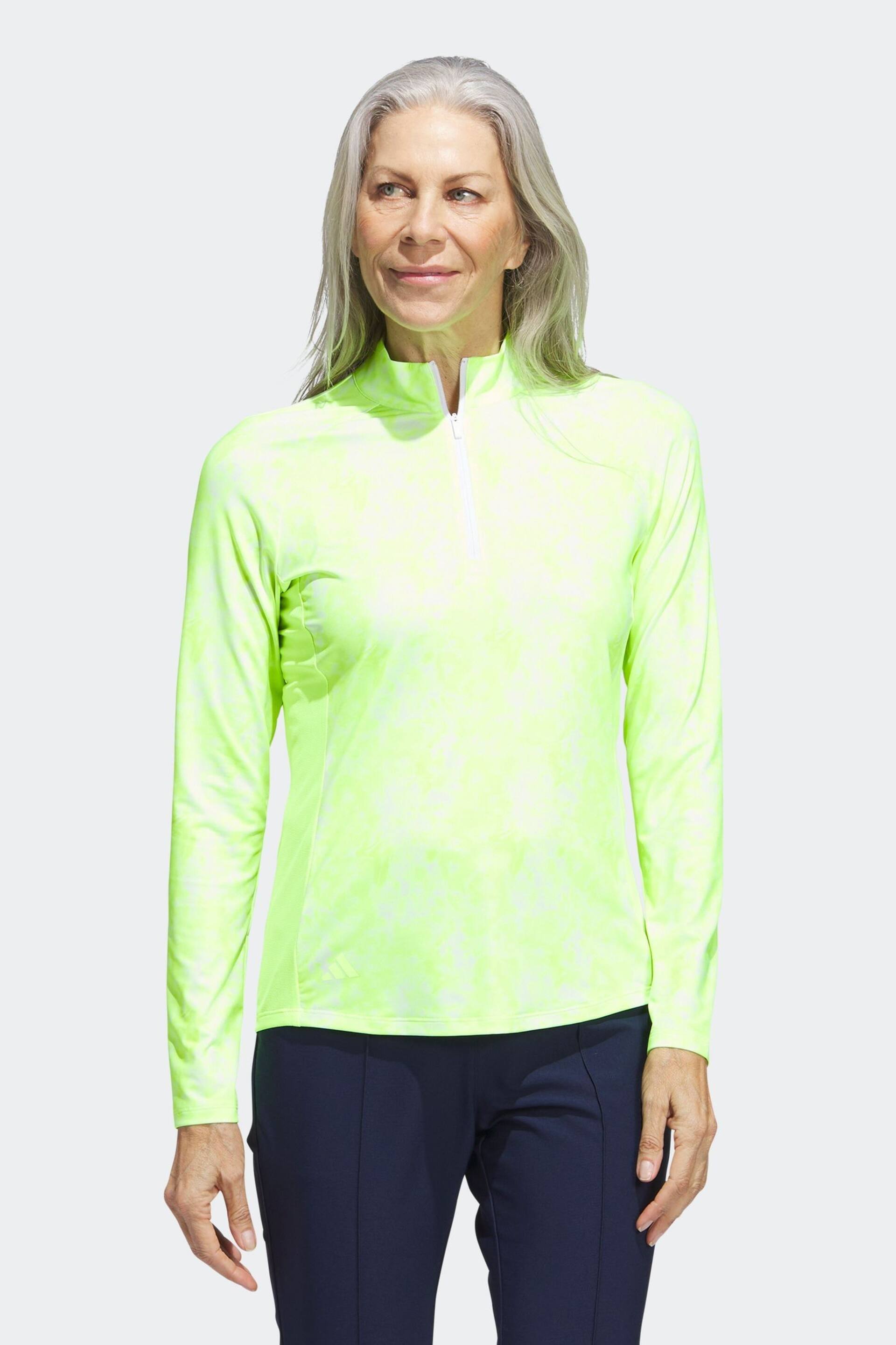 adidas Golf Lemon Yellow Essentials Long Sleeve Printed Mock Polo Shirt - Image 1 of 6