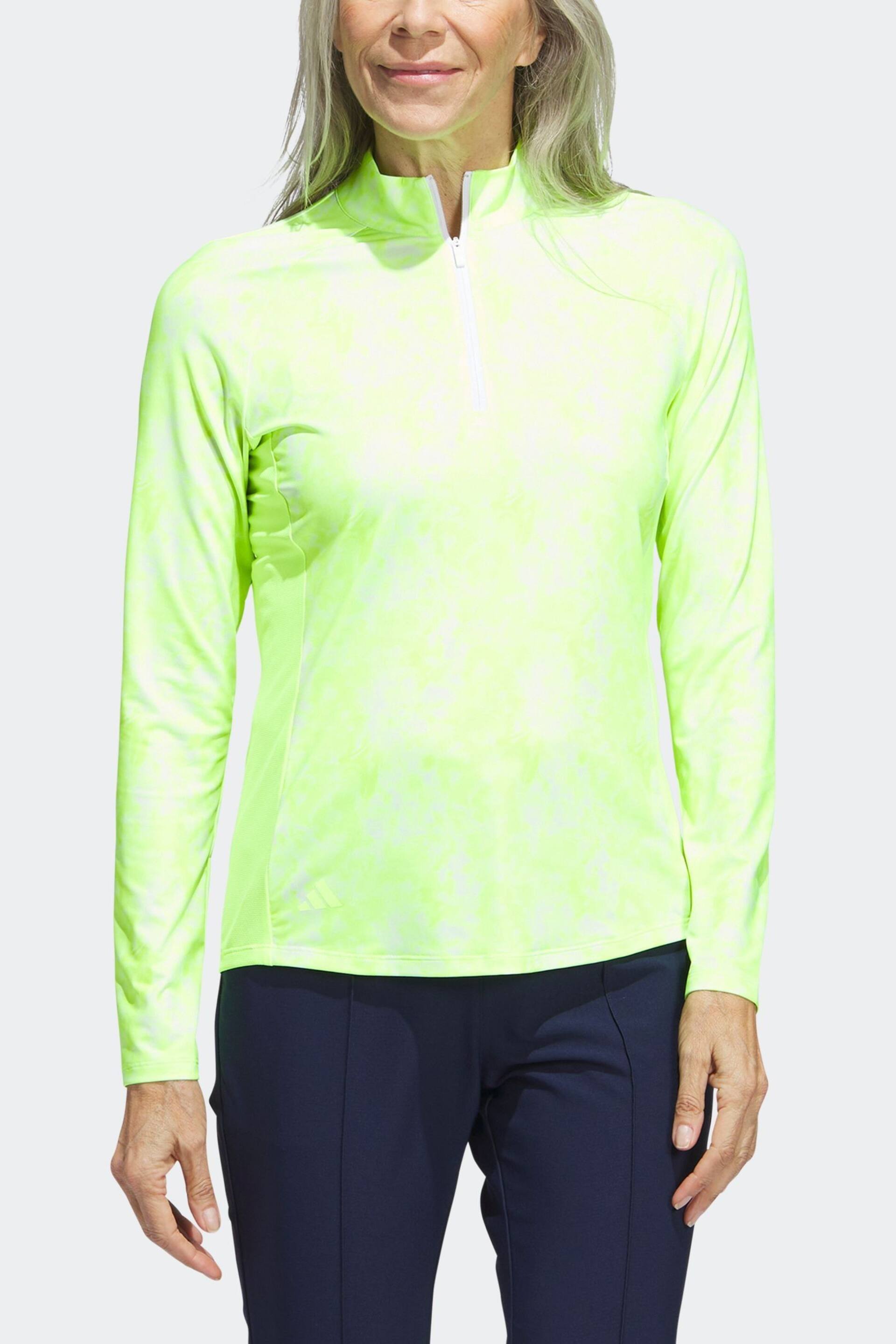 adidas Golf Lemon Yellow Essentials Long Sleeve Printed Mock Polo Shirt - Image 3 of 6