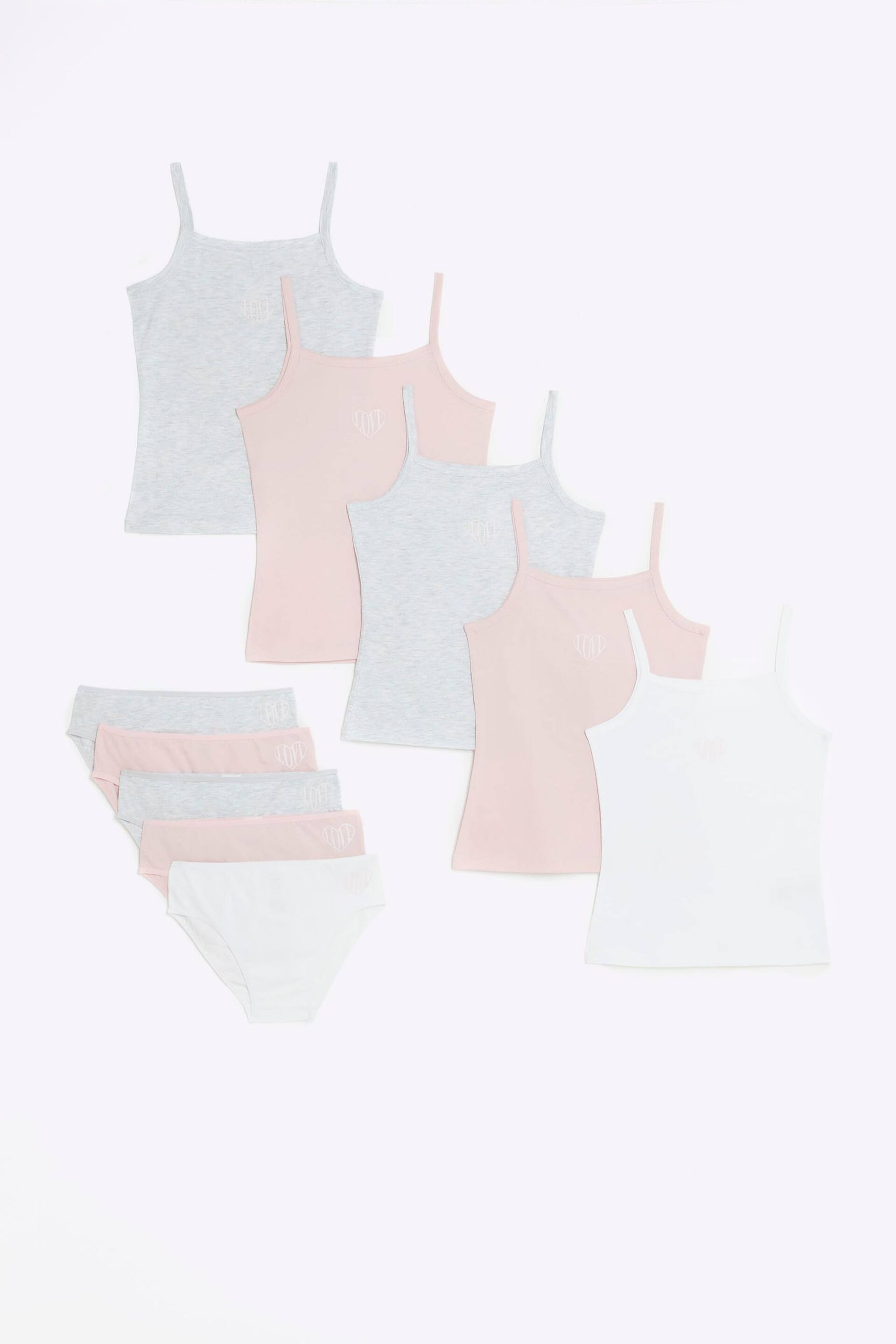 River Island Pink Girls Vests And Briefs 10 Piece Set - Image 1 of 3