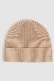 Reiss Camel Chaise Merino Wool Ribbed Beanie Hat - Image 1 of 5