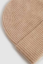 Reiss Camel Chaise Merino Wool Ribbed Beanie Hat - Image 5 of 5